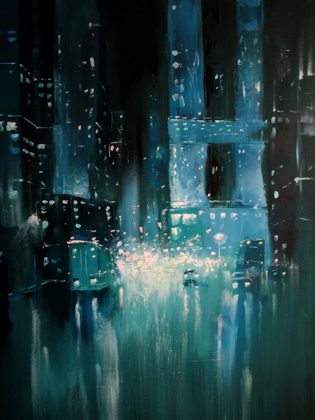 Cyberpunk Painting ORIGINAL OIL PAINTING on Canvas, Modern City Original Art by "Walperion Paintings"