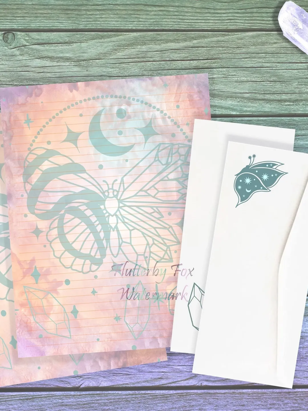 Gemstone Butterfly Stationery Paper | Butterfly Writing Paper | Witchy Stationery | Gemstone Page | Crystal Letter Paper | Orange Paper Set