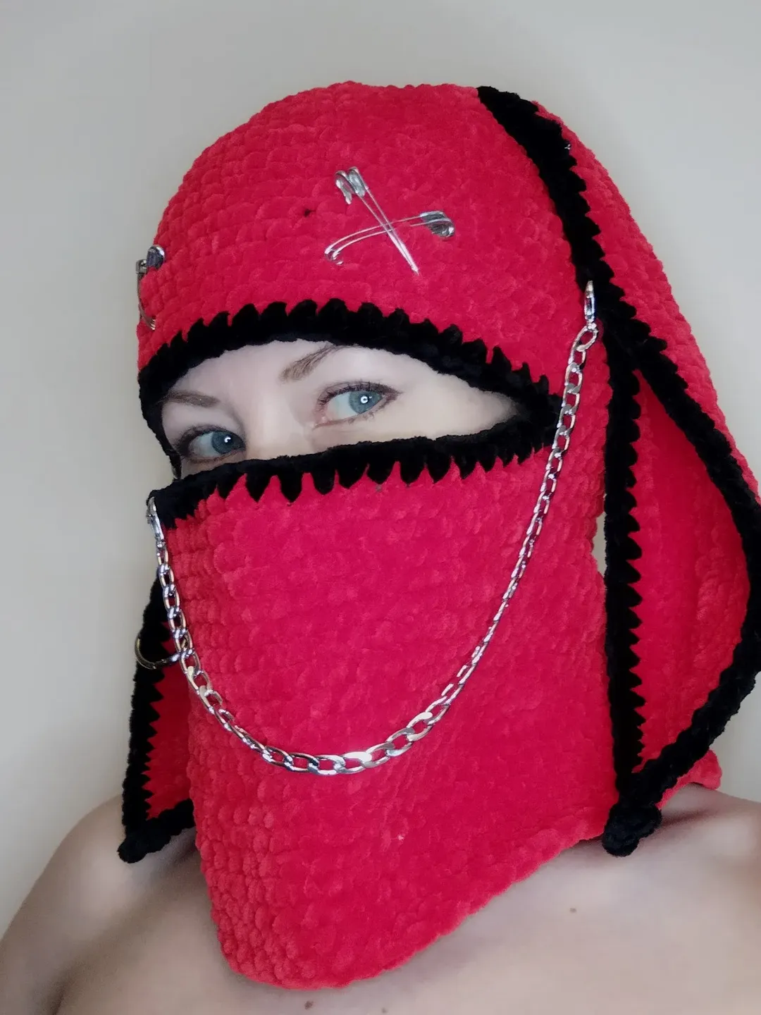 Red bunny balaclava with chain Sexy bunny kigurumi mask Rabbit