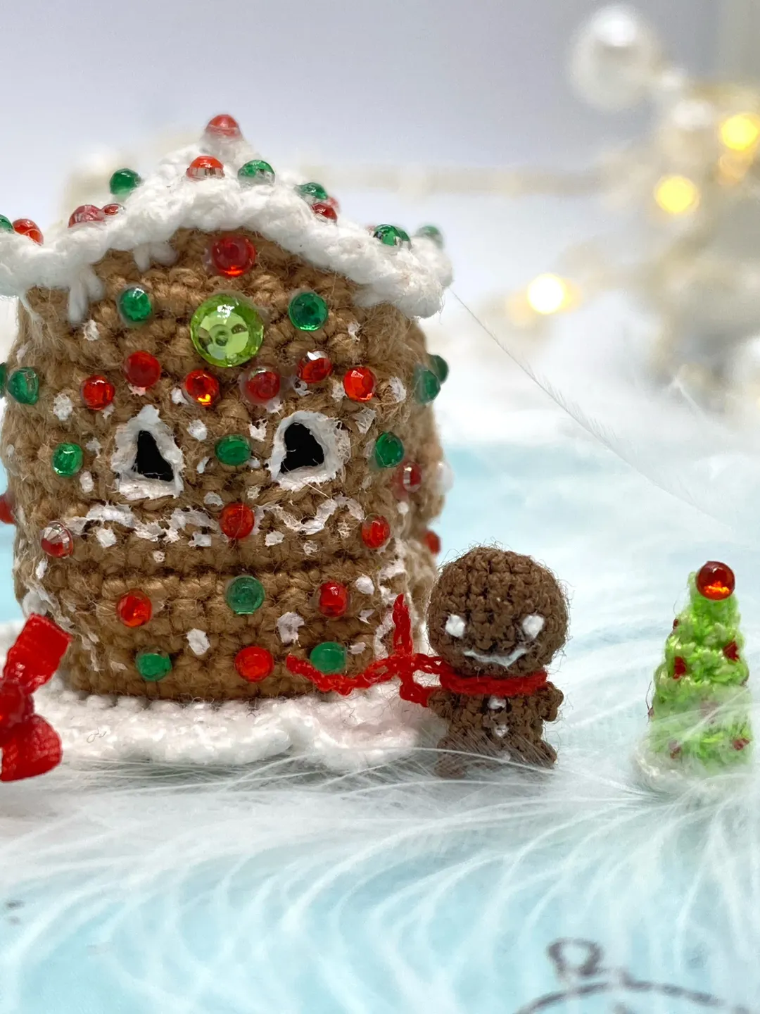Gingerbread house miniature Christmas gift  gingerbread man dollhouse miniatures tiny home micro crochet unique gift