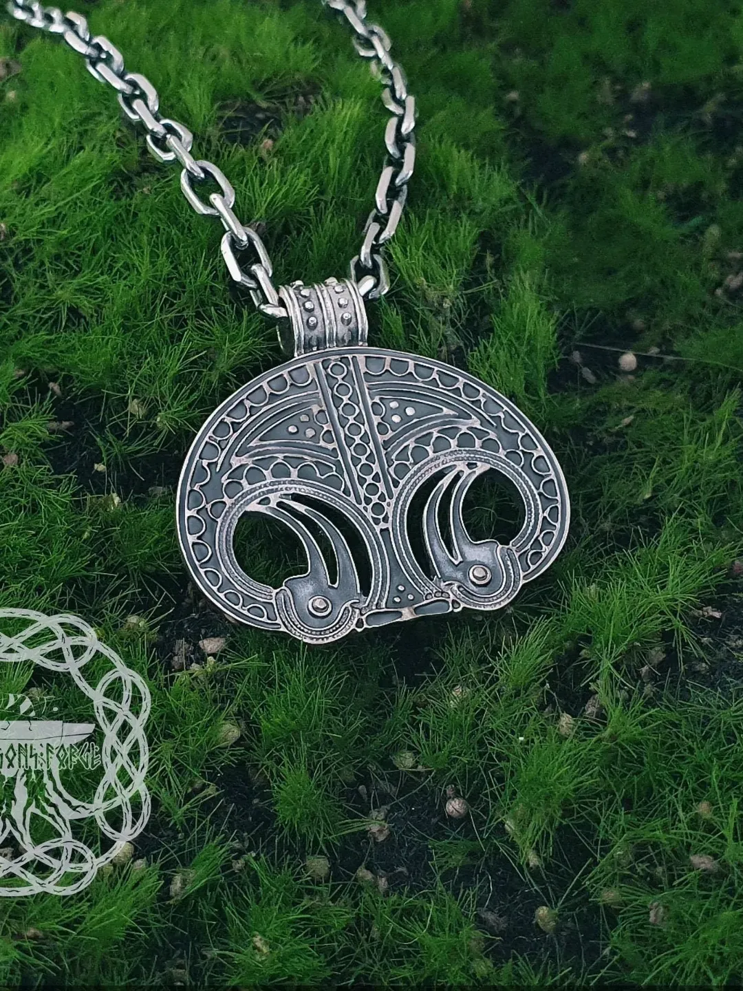 Viking Lunula Pendant, Raven Lunula, Sterling Silver Lunula Necklace, Viking Jewelry For Women, Viking Pendant, Viking Women Necklace