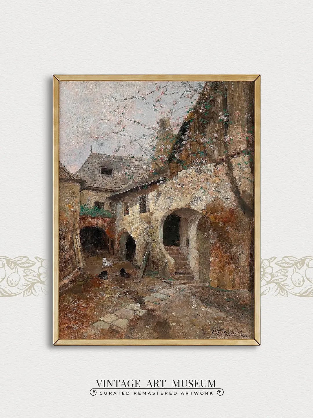 Cottage Yard Vintage Painting, Architecture PRINTABLE Downloadable, Antique Large Wall Art | 151