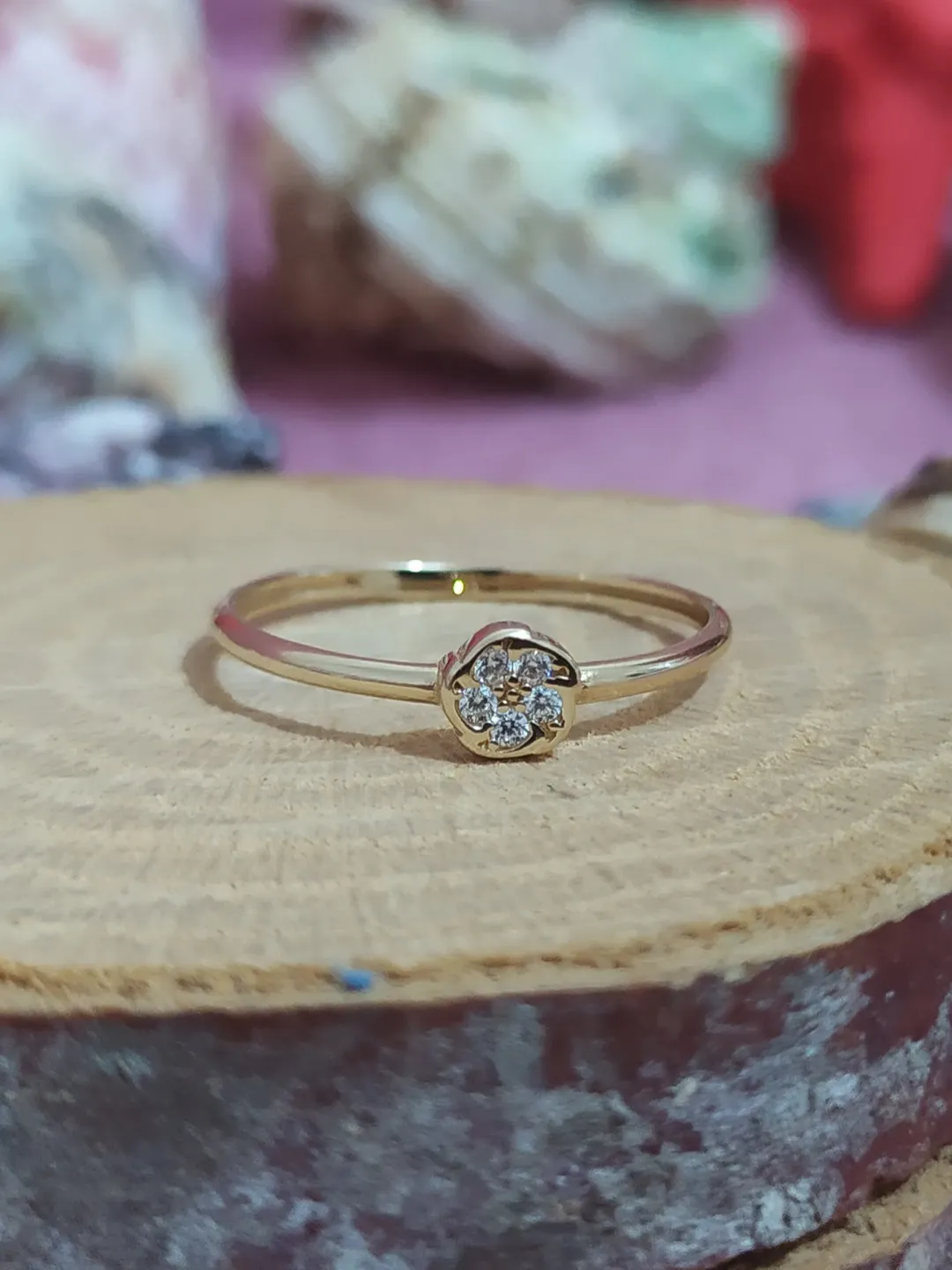 14K Gold Stackable Round Star CZ Ring for Women, Minimalistic, Stylish, Trendy, Gift for Her, Anniversary, Valentines,Half Eternity,