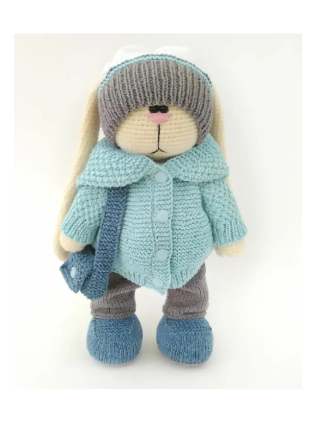 Lovey bunny toy. Handmade cute stuffed rabbit with clothes and carrot ...