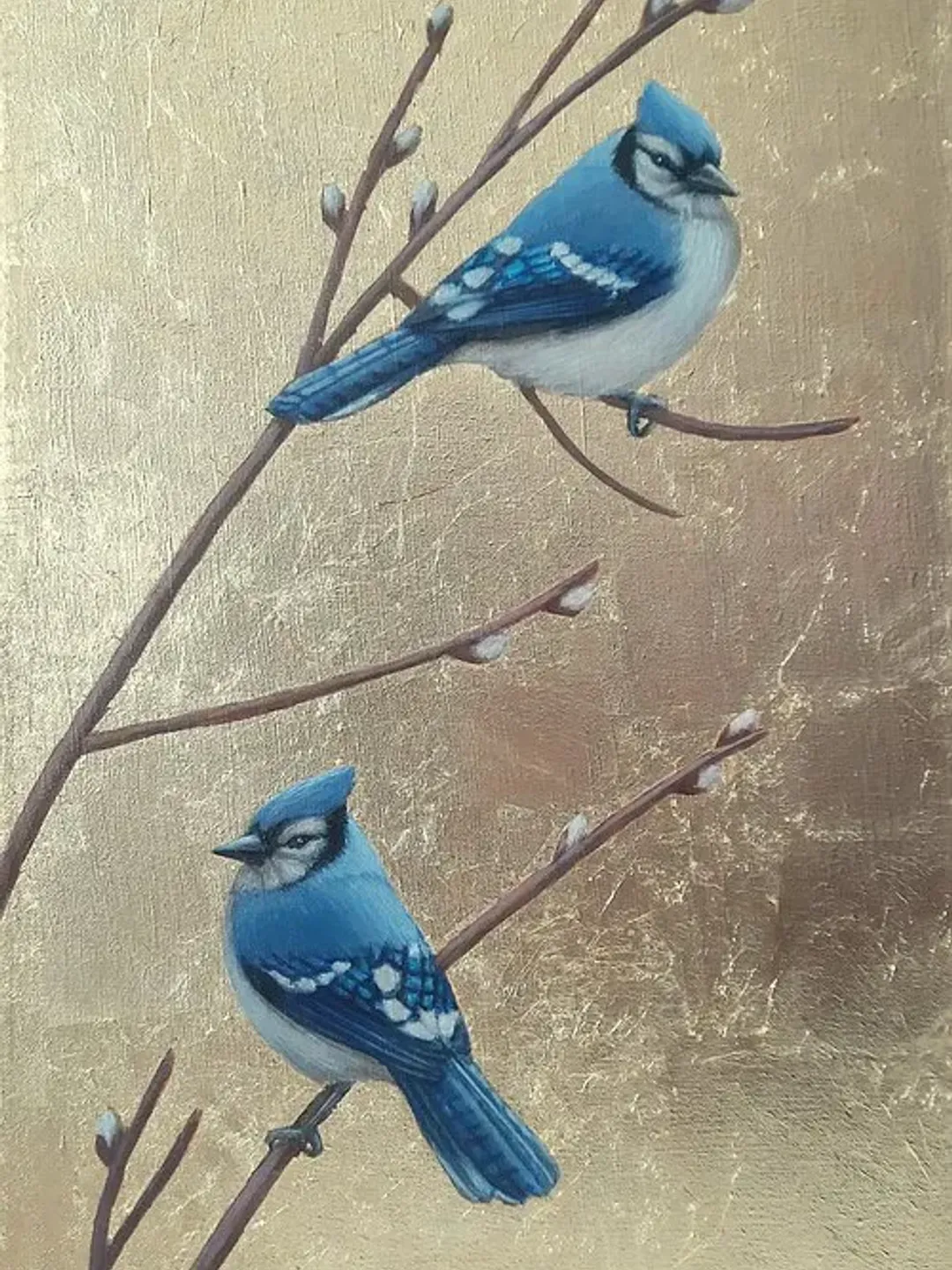 Original painting birds Gold leaf artwork Minimalism bird Chinese painting