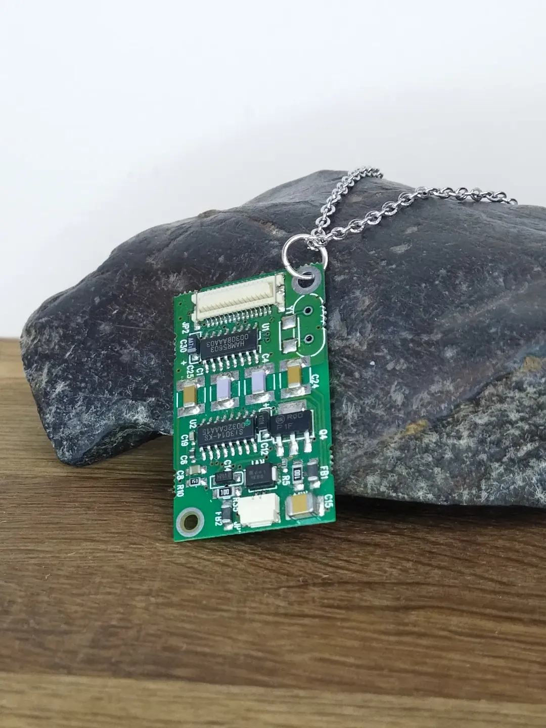 Rectangle circuit board necklace Cyberpunk necklace recycled Green futuristic pendant jewelry unisex