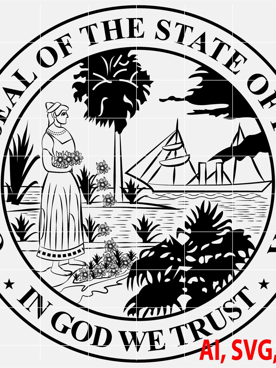 Great Seal of the State of Florida Badge, Logo, Seal, Custom, Ai, Vector,  SVG, DXF, PNG, Digital, image size:1080x1440