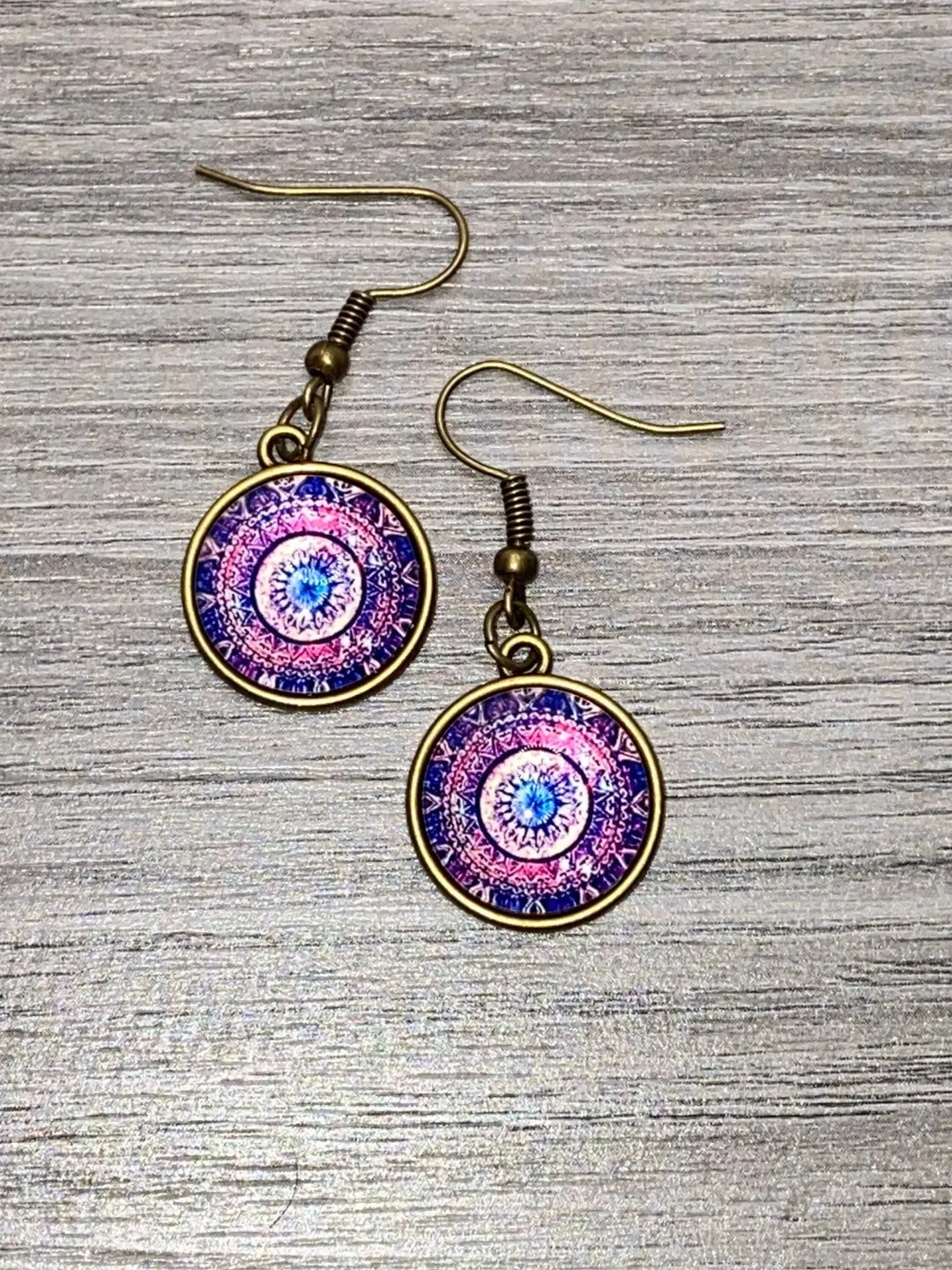 pink circle earrings, pink drop earrings, pink dangle earrings, pink purple earrings, pink boho earrings, pink earrings, universe earrings