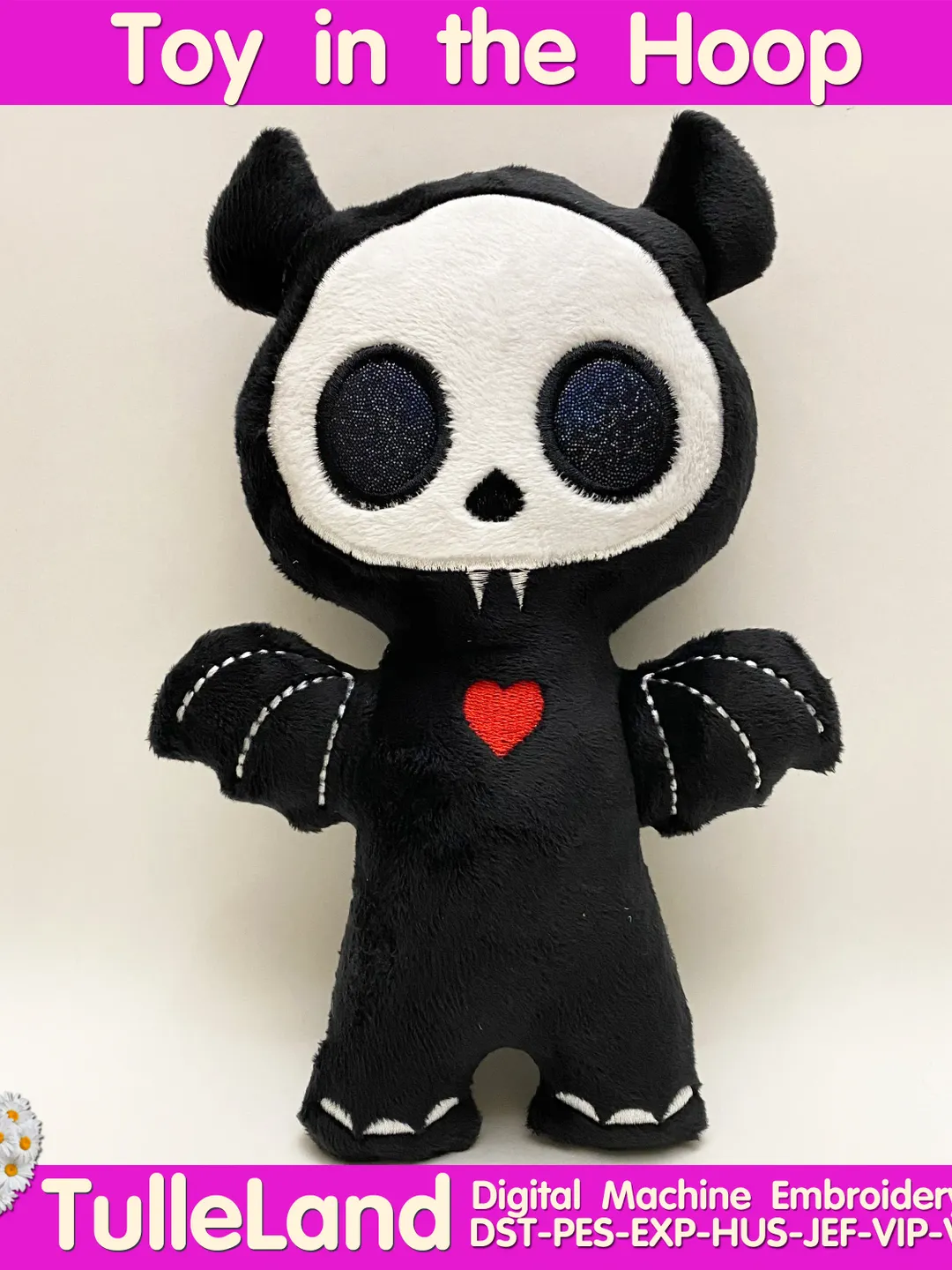 Halloween Skeleton Bat Stuffed Toy In The Hoop  ITH Pattern plush Toy digital design for  Machine Embroidery