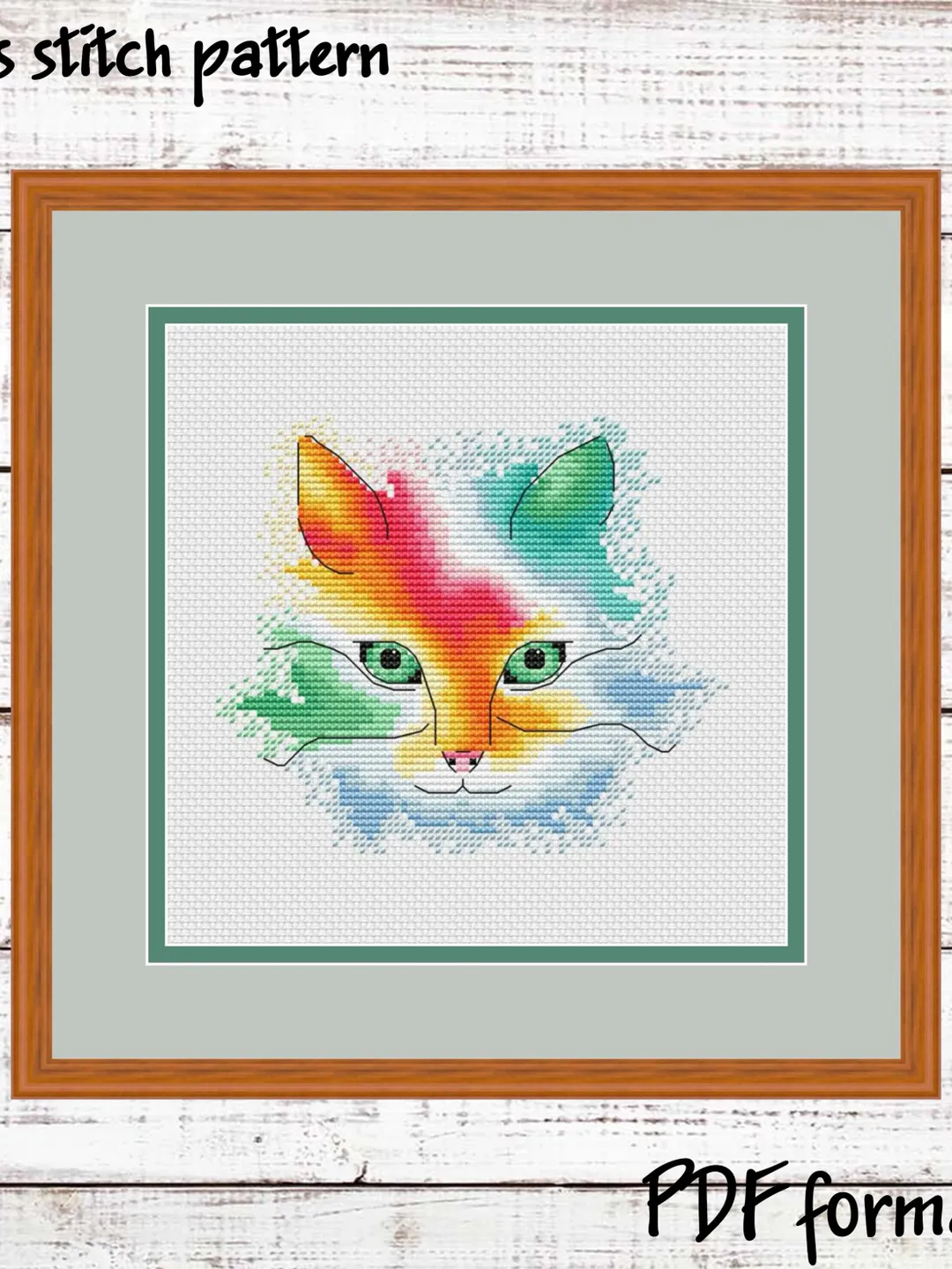 Watercolor cat cross stitch pattern modern, Animals cross stitch design PDF