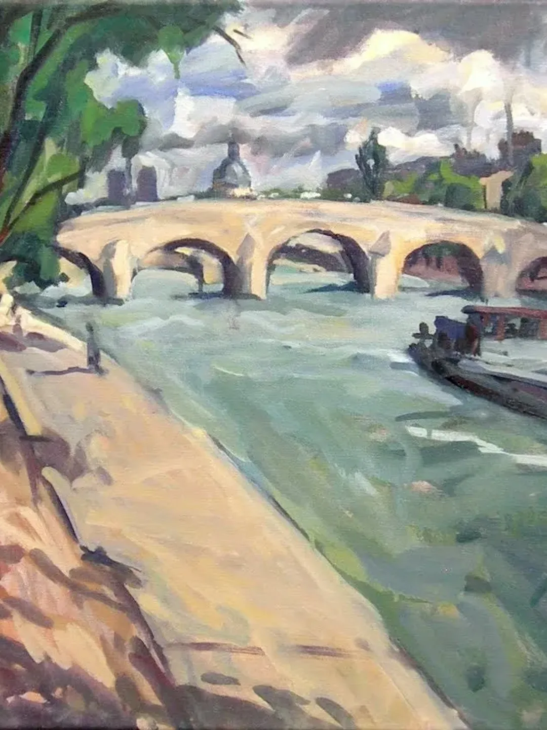 Original Paris Landscape Painting -The Seine- 20x24 Oil on Canvas, Large Impressionist Plein Air Cityscape, Signed Original Realist Fine Art