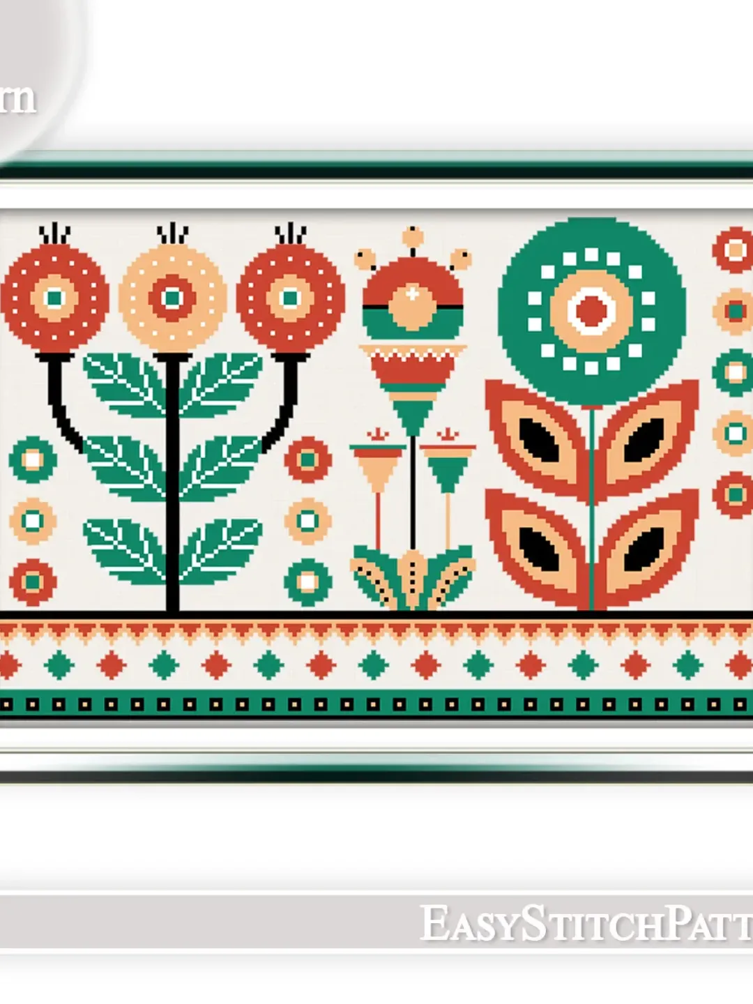 Flowers cross stitch pattern. Traditional folk cross stitch. Scandinavian cross stitch.