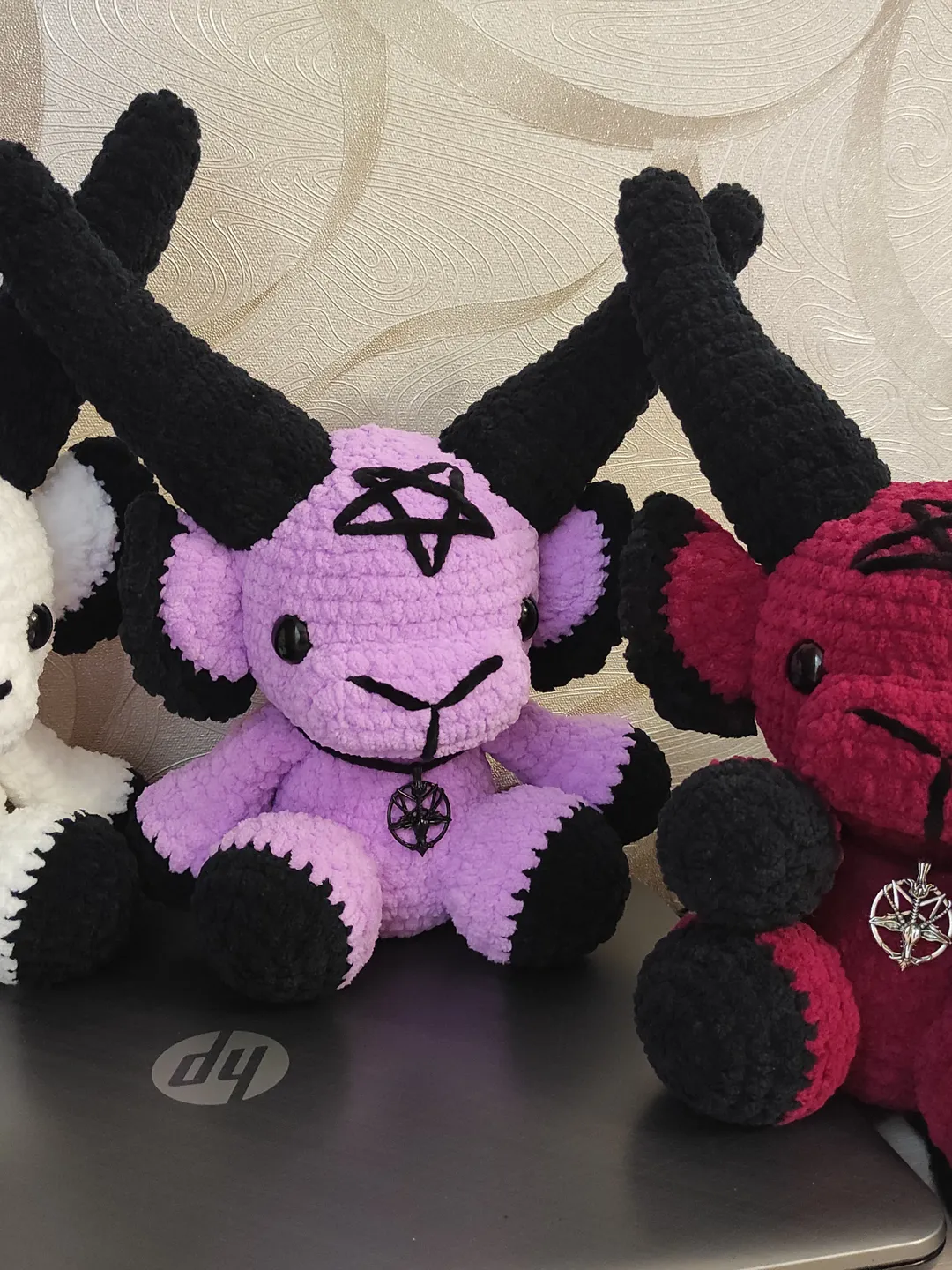 Big baphomet toys, white baphomet, red baphomet, grey baphomet, purple baphomet