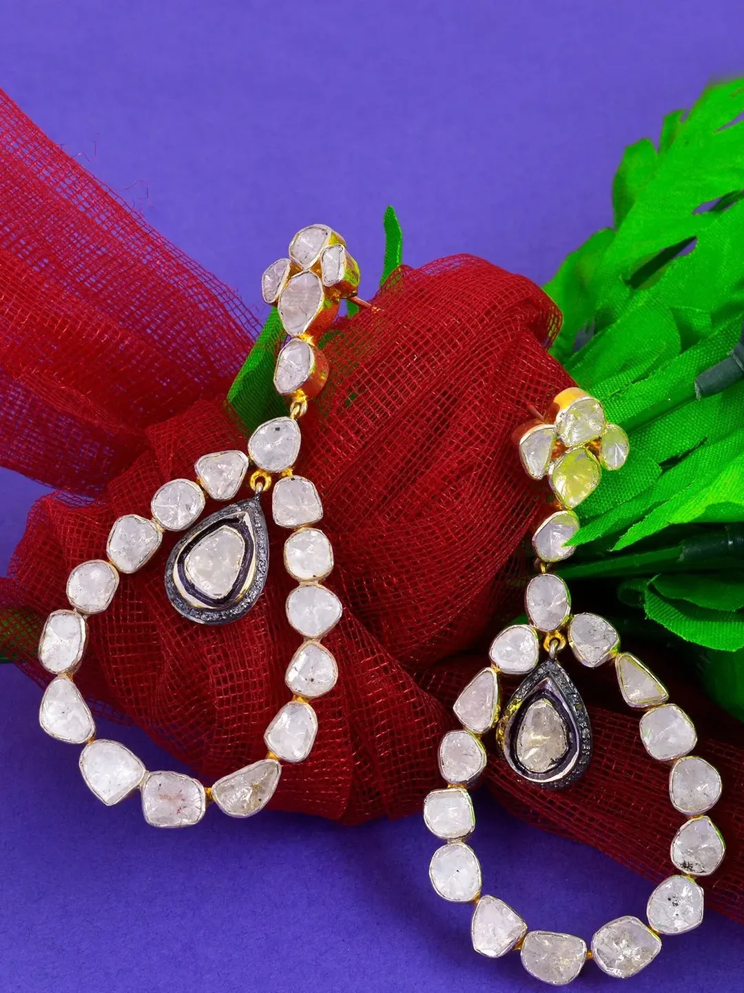 Polki Diamond Earrings, Rose Cut Diamonds, Oxidized Jewelry, Statement Jewelry, Bridal Earrings, 925 Sterling Silver Earrings, Polki Jewelry