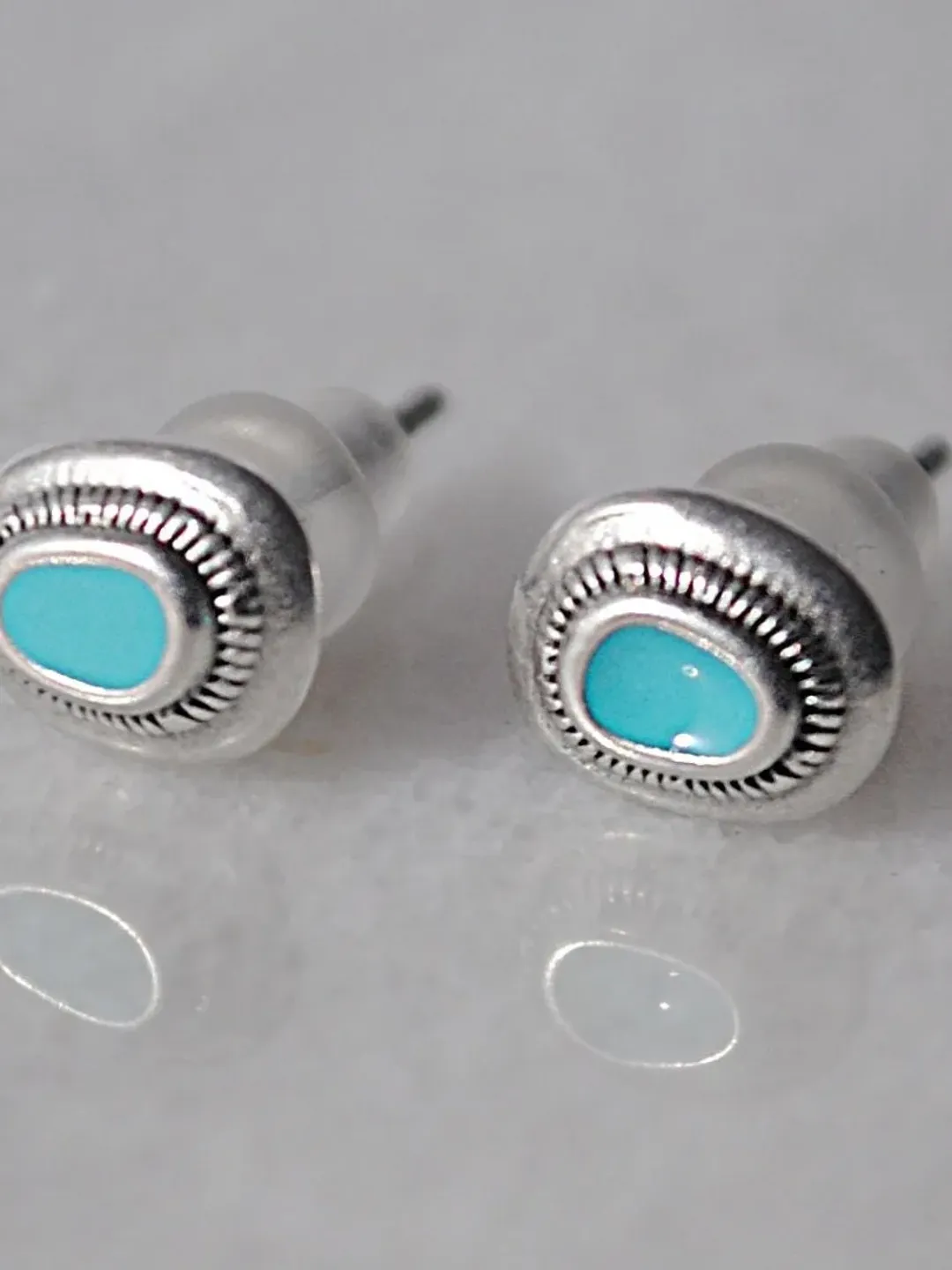 Turquoise Oval Studs | Dainty Turquoise Earrings Studs for Her | Silver Simple Boho Earrings | Women Earrings
