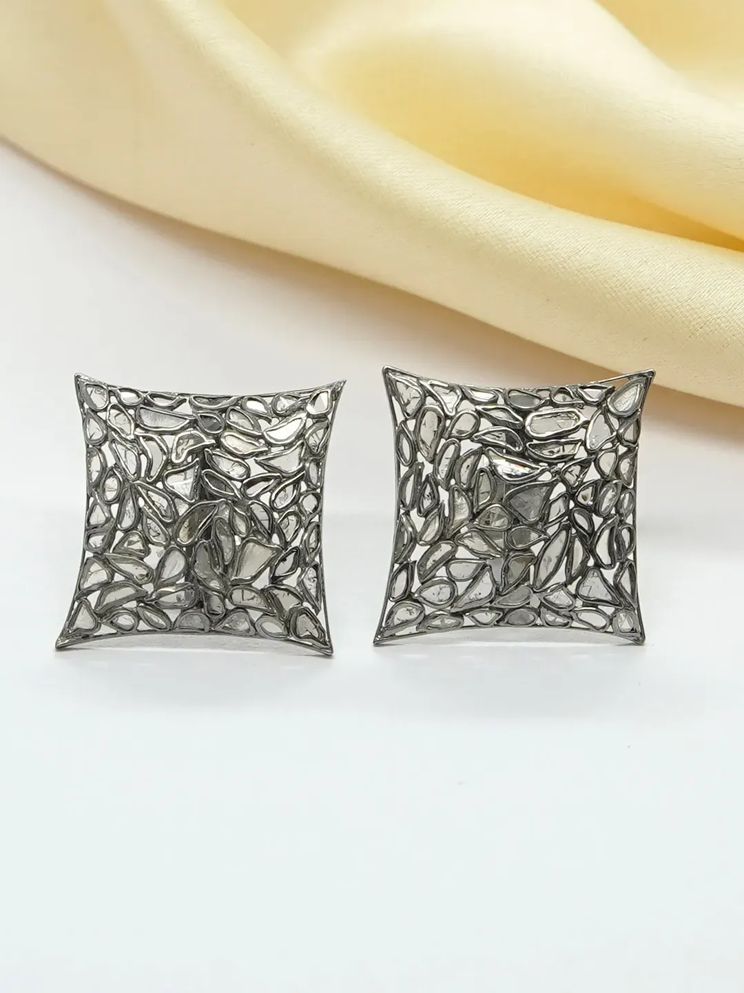 Polki Diamond Studs, Rose Cut Diamond Studs, Polki Earrings, Victorian Jewelry, 925 Sterling Silver Stud, Diamond Jewelry, Women Earrings