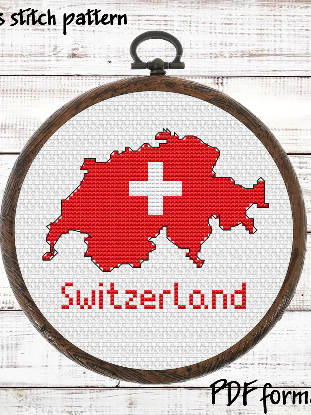 Switzerland Map Cross Stitch pattern modern, Swiss Flag Xstitch chart PDF
