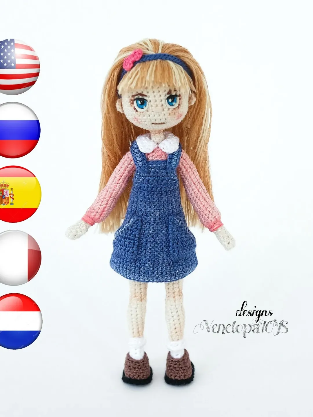 Crochet Doll Anita Pattern, amigurumi doll with clothes, tutorial crochet doll, pdf pattern crochet doll