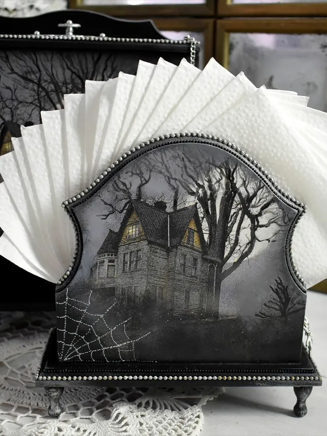 Grey Stand for square napkins, napkin holder for table OLD HOUSE