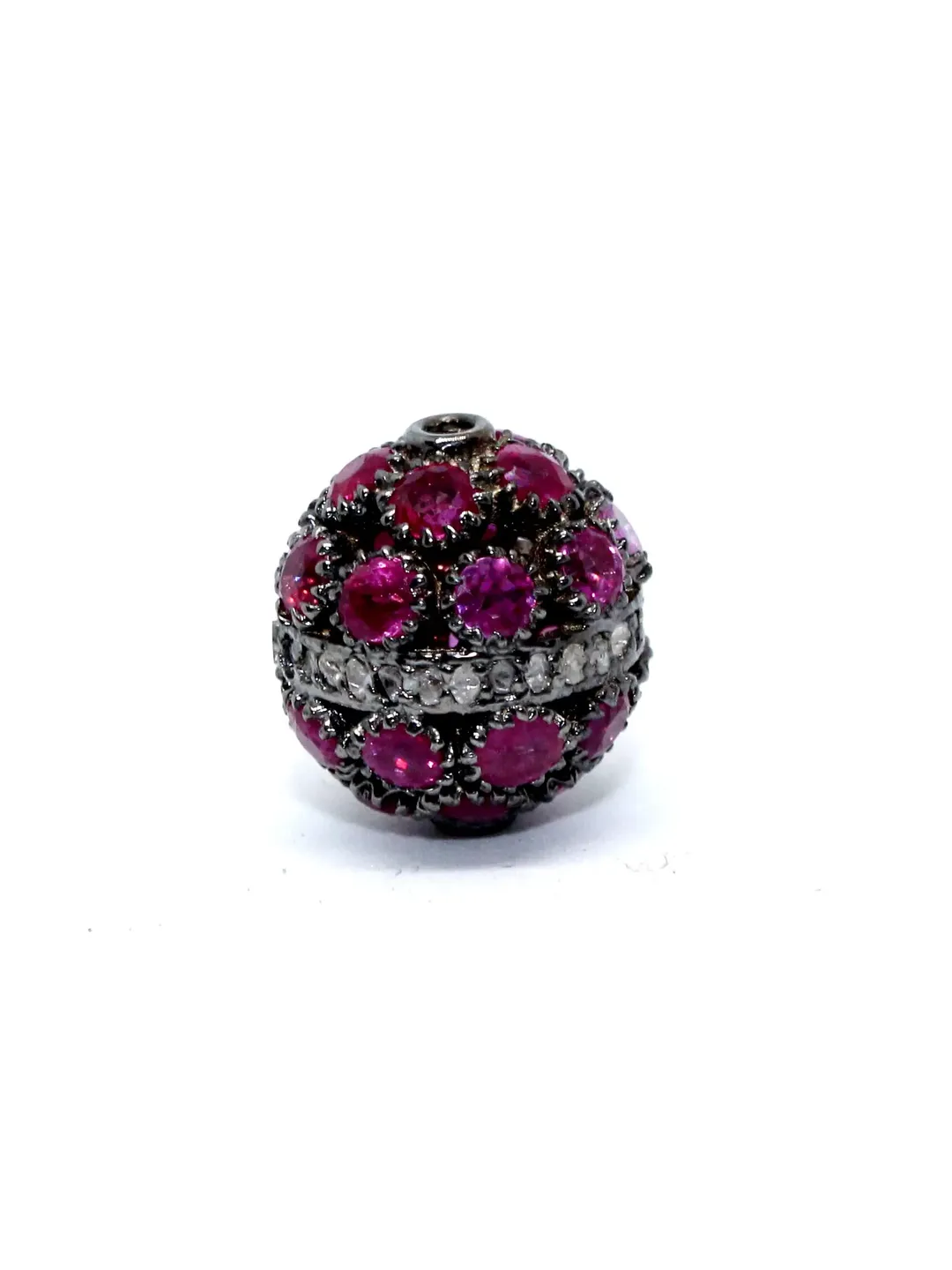 Pave Ruby Beads, Micro Pave Beads, Pave Diamond Beads, 12X14MM Oval Beads, 925 Sterling Silver Beads, Shamballa Beads, Rhinestone Beads