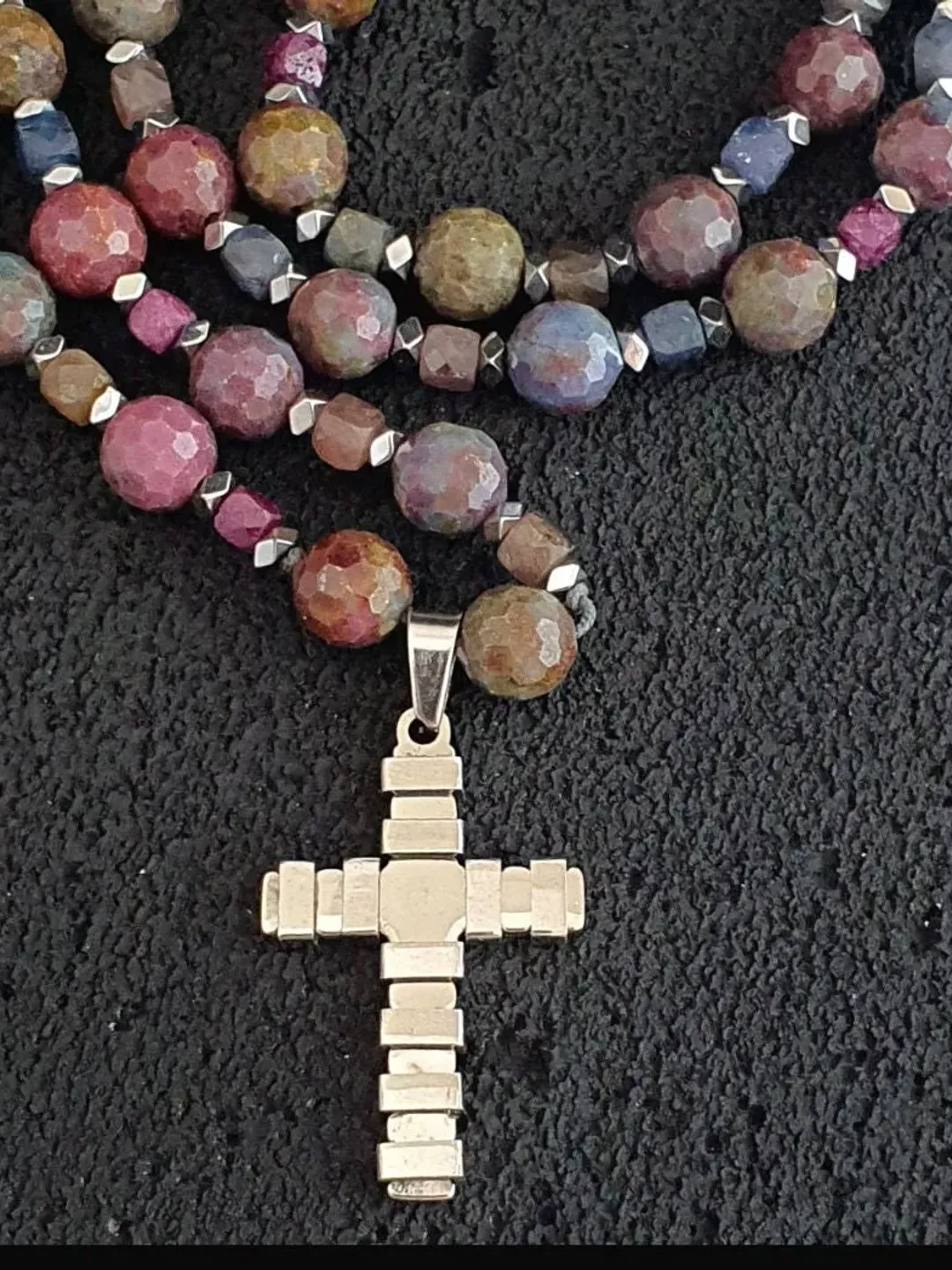 Multi Sapphire Necklace with Stainless Steel Cross Pendant, Advent day gifts, Prayer Accessorize, High Quality Jewelry, Gifts