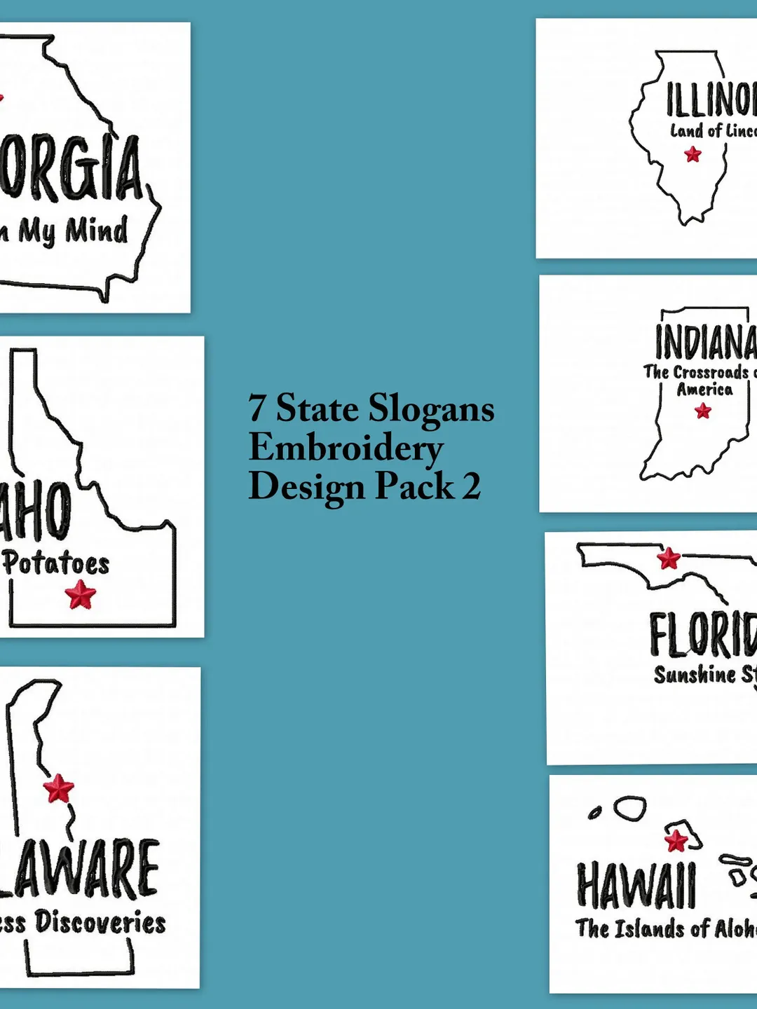 Embroidery Taglines 50% off,7 State Slogans Embroidery Design Pack 2,7 size, Instant ...