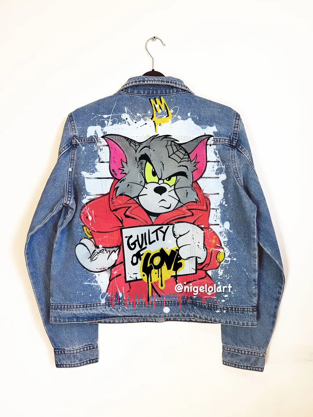 Tom and Jerry cat mouse Painted Denim Jacket Custom denim jacket
