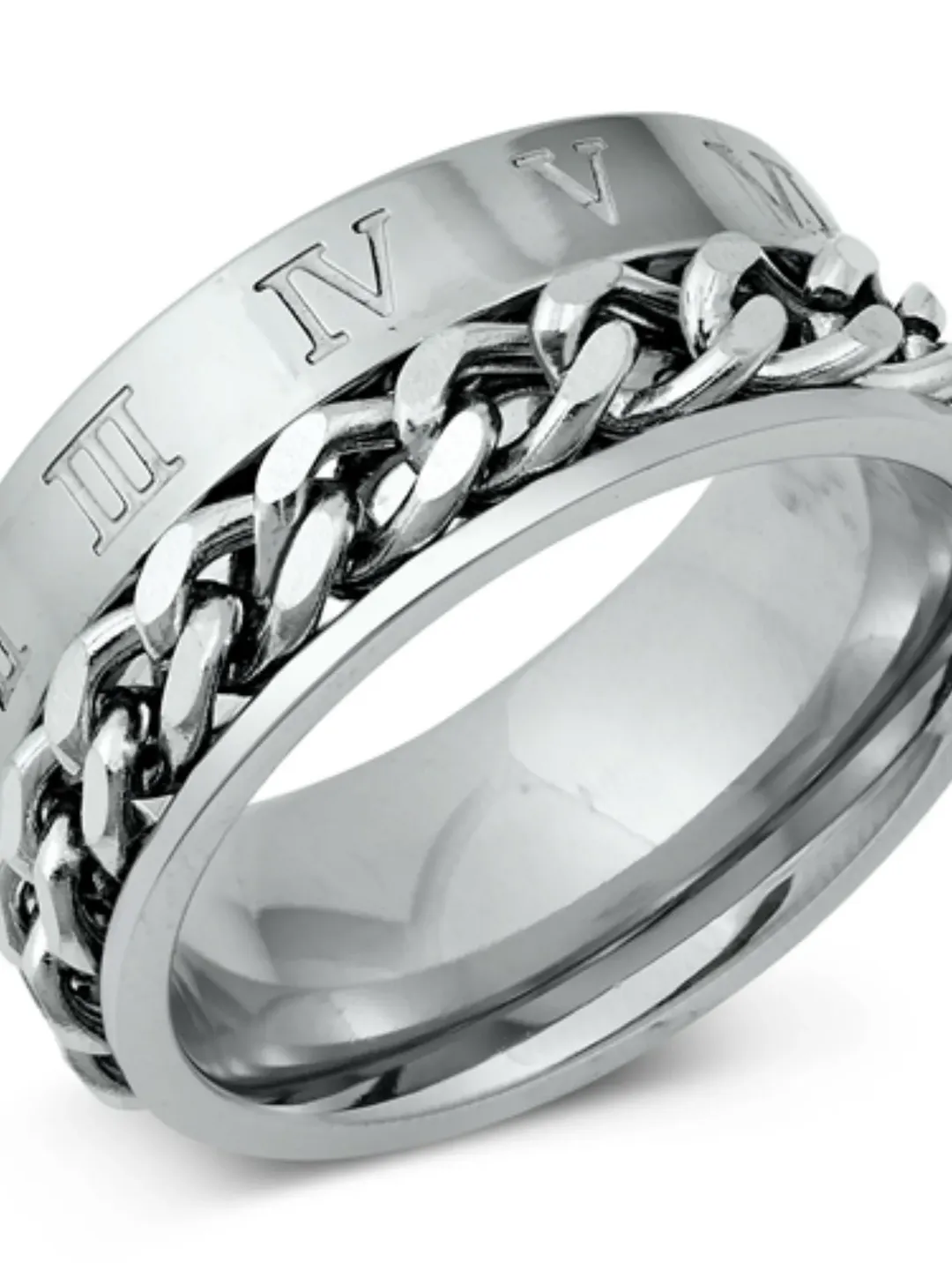 Spinner Ring for Men, Silver Ring for Men, Stainless Steel Men's Ring, Band, Chain Ring, Roman Numerals Ring, fidget ring, Mens Jewelry