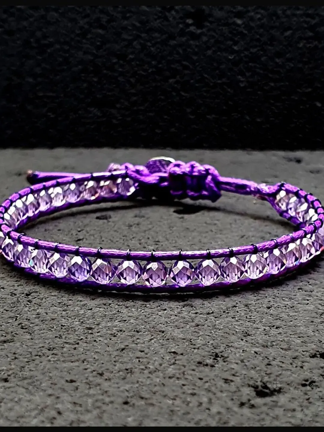 Purple Zircon Crystal Bracelet with Solid Silver Button, Orange Color Shining Slim Jewelry Design, Valentine' Gifts For Women, Men, Summer