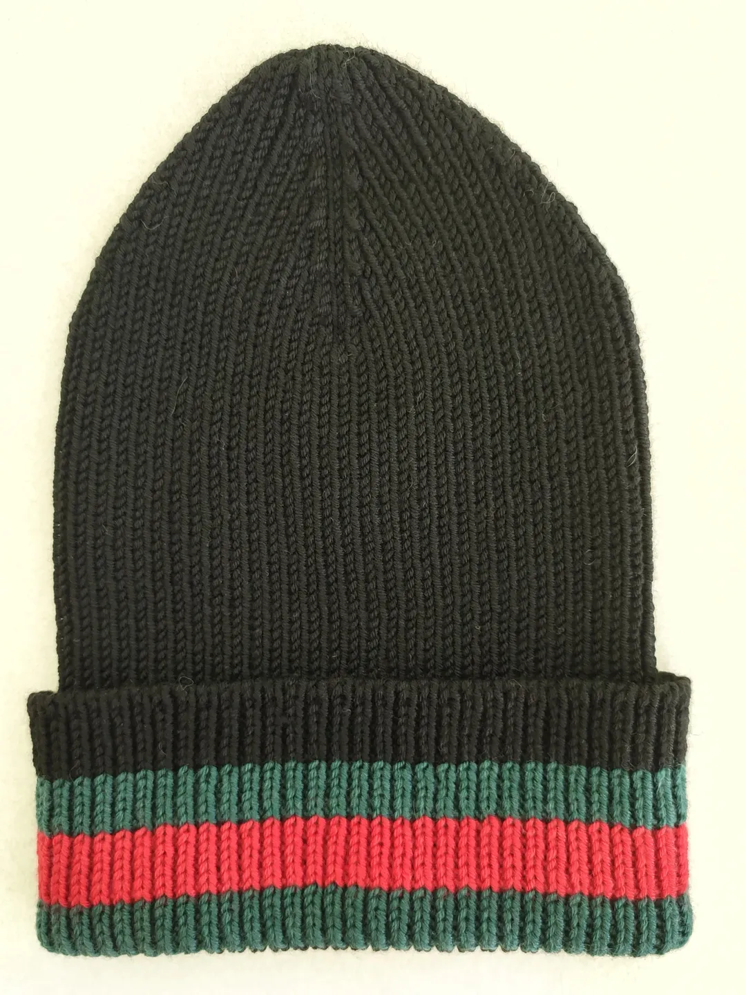 Winter knitted hat with lapel, Striped Wool Beanie with green and red for men, hat for spring, warm hat for gift