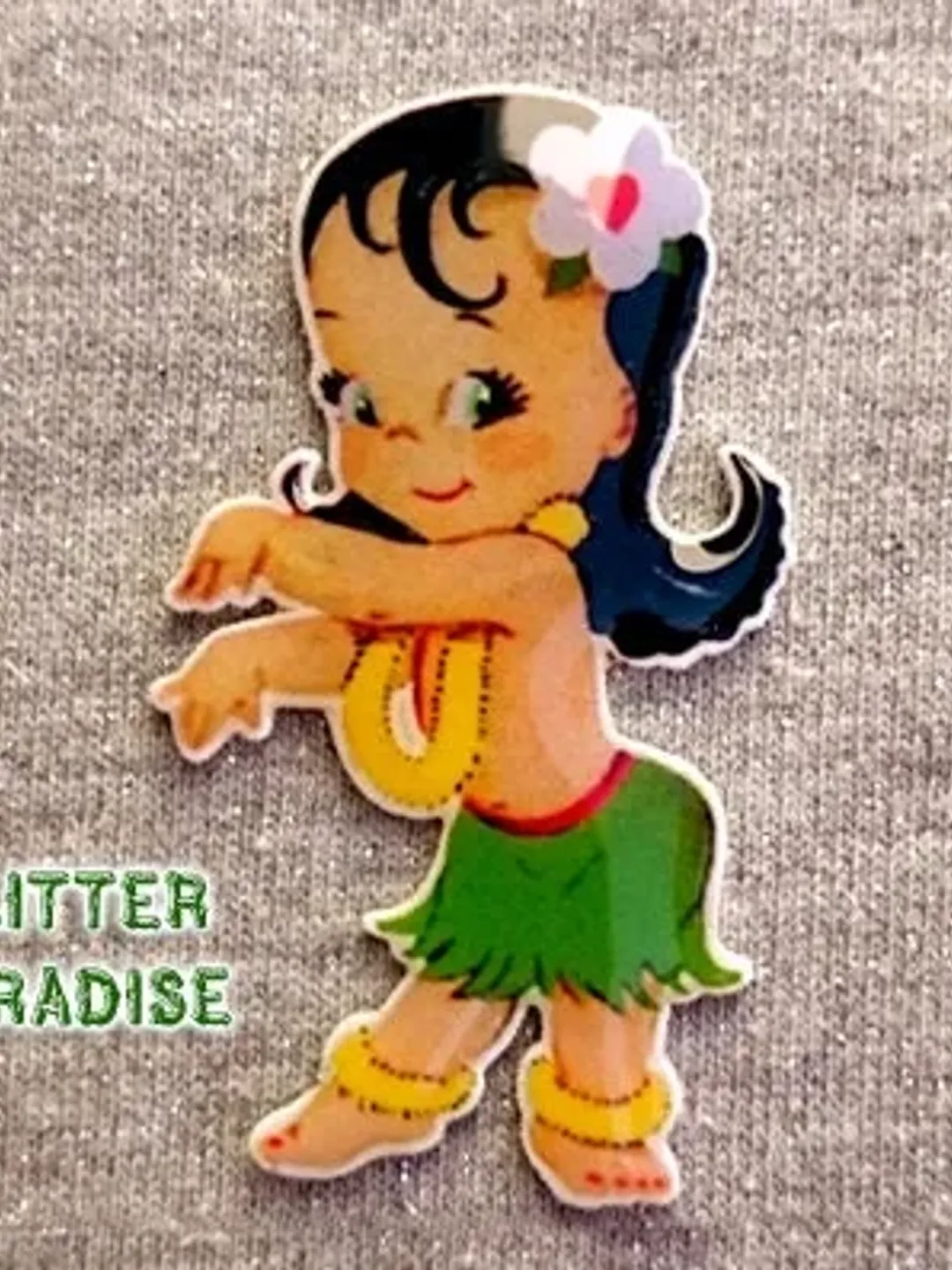 Hula Cutie - Brooch - Vintage Valentines - 1940s Valentines - Hula Girl - Wahine - Aloha - Hawaii - 1950's Valentine - Glitter Paradise®