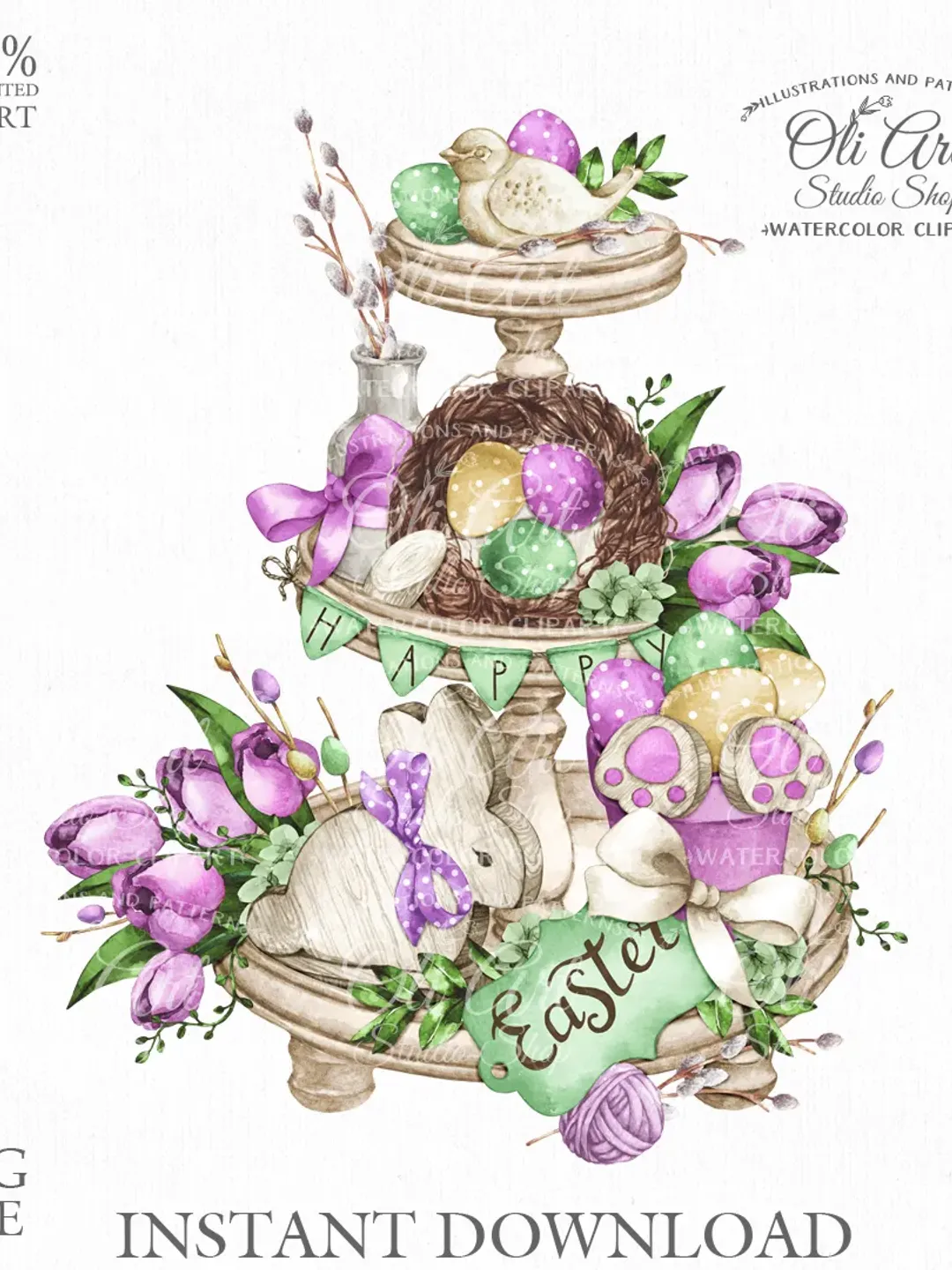 Easter Tiered Tray Design. Png File, Hand Drawn graphics. Digital Download. OliArtStudioShop