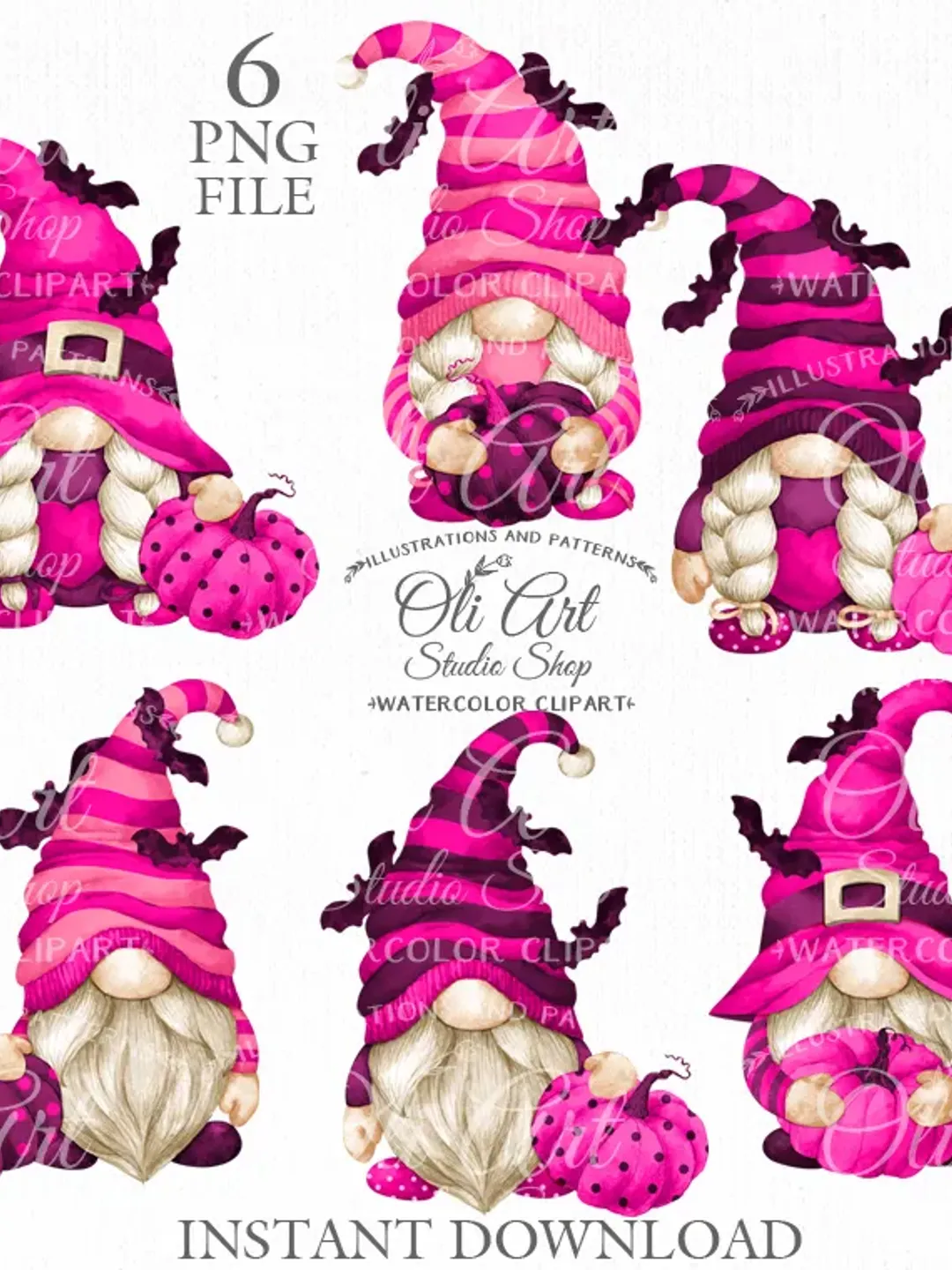 Happy Halloween Pink Gnome Digital Clipart, Halloween Pumpkin, Cute Characters. Sublimation Png, OliArtStudioShop