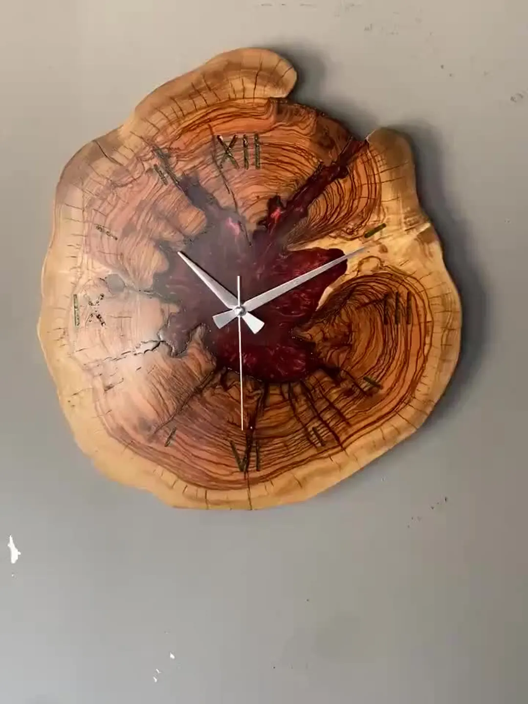 Custom Made Resin & Olive Wood Wall Clock, Wooden Clock, Farmhouse Wall ...