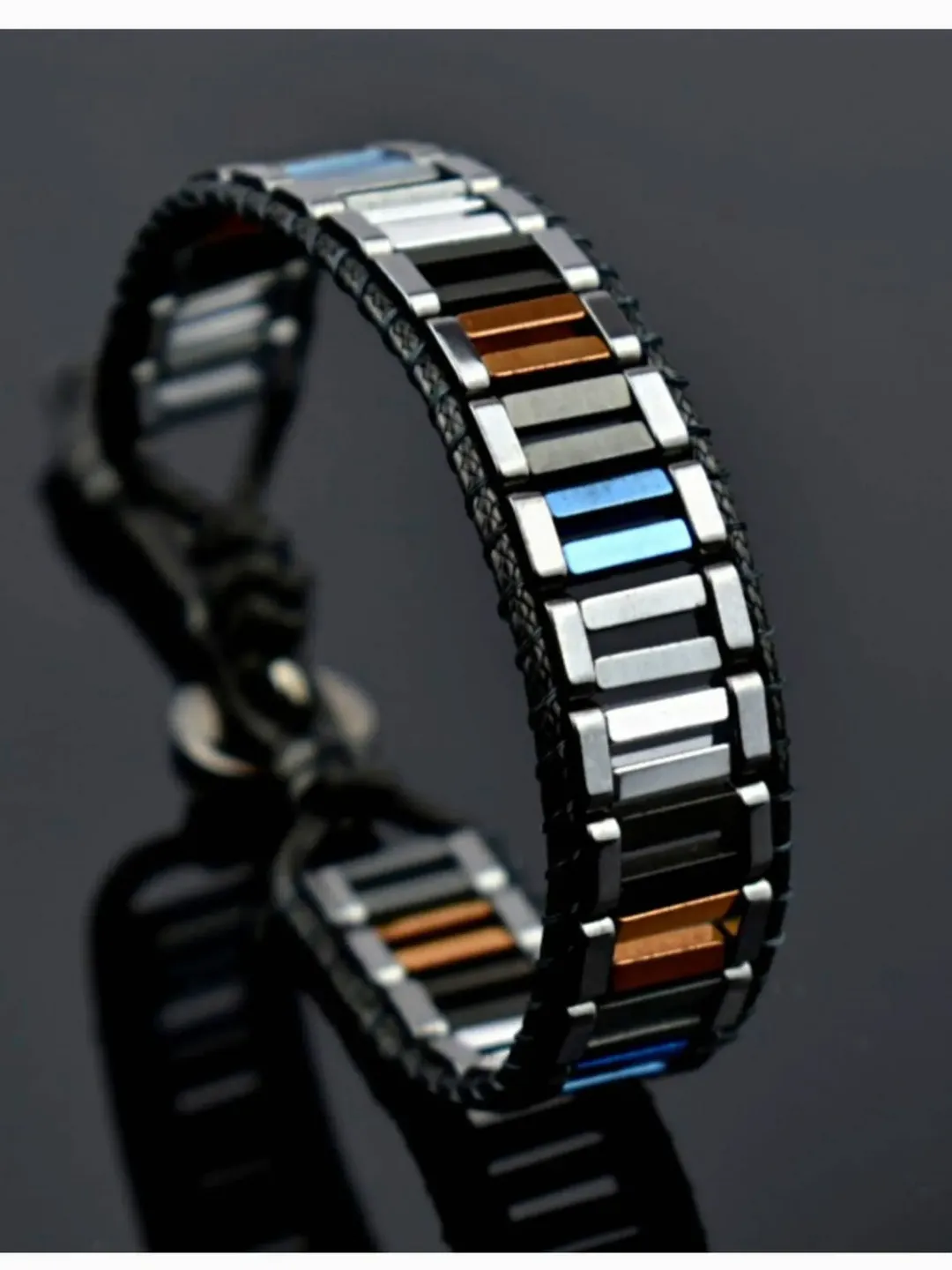 Hematite Bracelet, Genuine Design Arm Band, Formal Style Jewelery, Copper, Silver, Blue Hematite Gemstones,  Corporate Gifts for Men