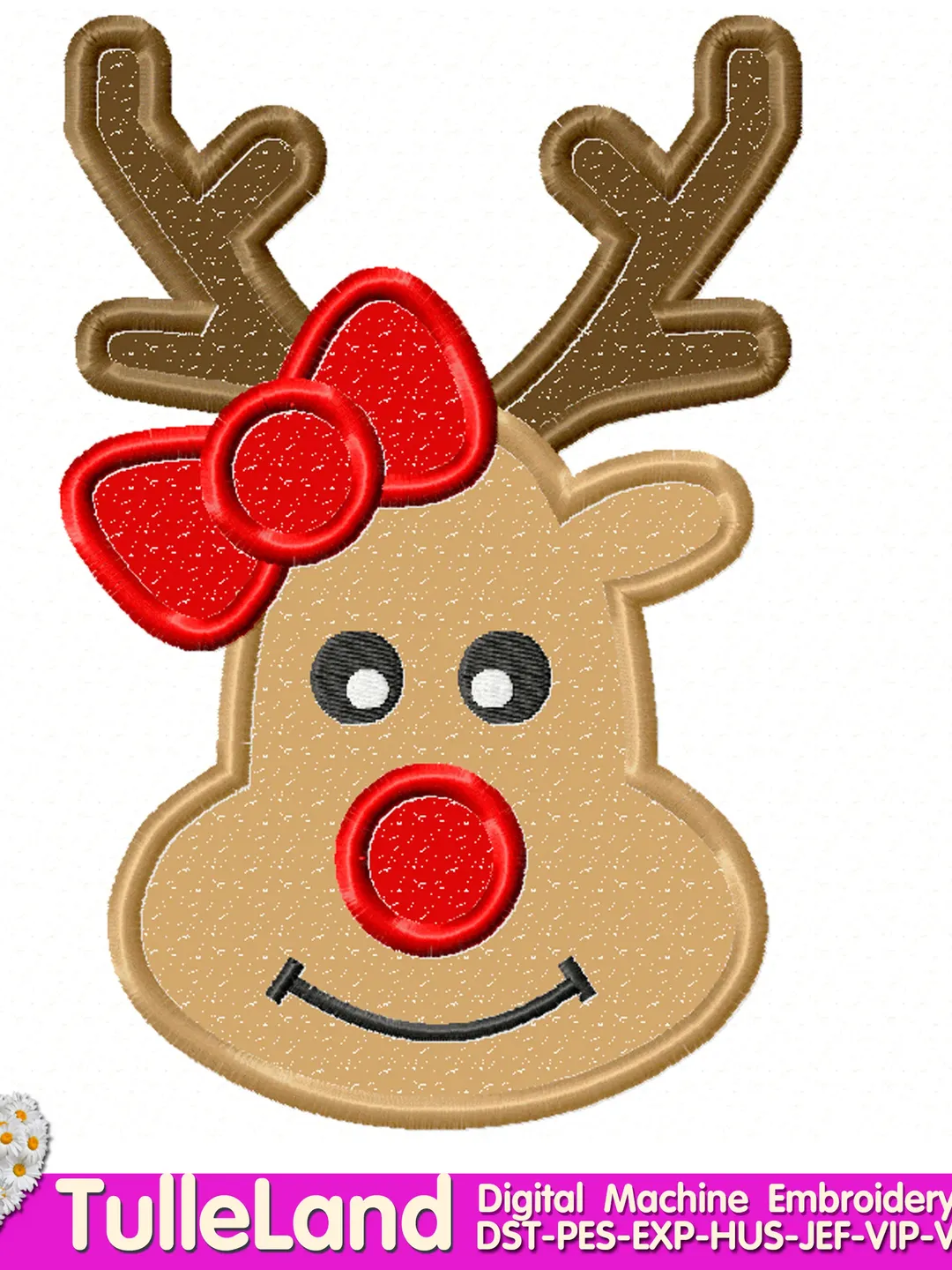 Christmas Deer Reindeer Holiday Girl Deer Antlers Christmas Santa Deer with horn Design applique for Machine Embroidery