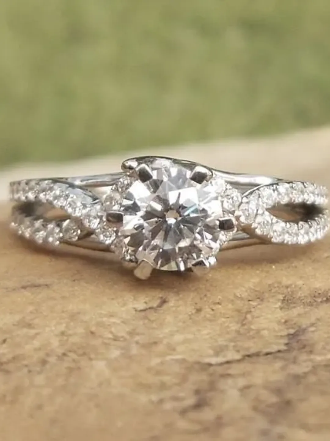 Round 5.5MM Diamond Ring, 14k White Gold, Semi Mount Ring, Engagement Ring, 6 prong Ring