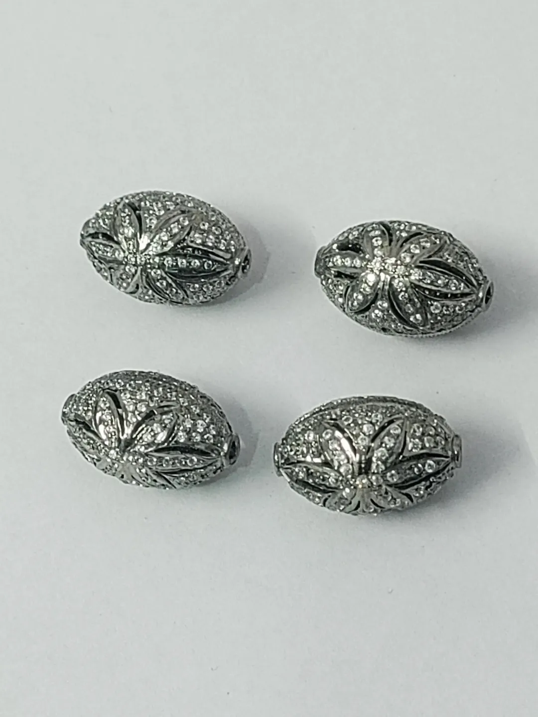 Pave Diamond Beads, Pave Beads, 18X12MM Marquise Shape Beads, Sterling Silver Beads, Jewelry Beads, Spacer Beads, Connector Beads