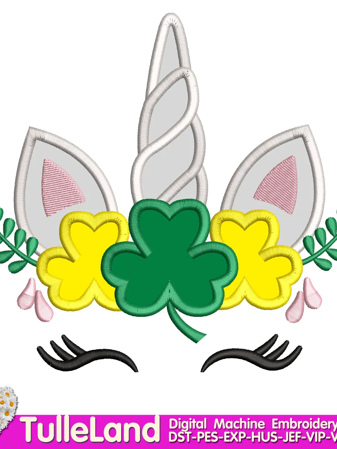 Cute Unicorn with clover Saint Patrick's Day Design Applique for Machine Embroidery