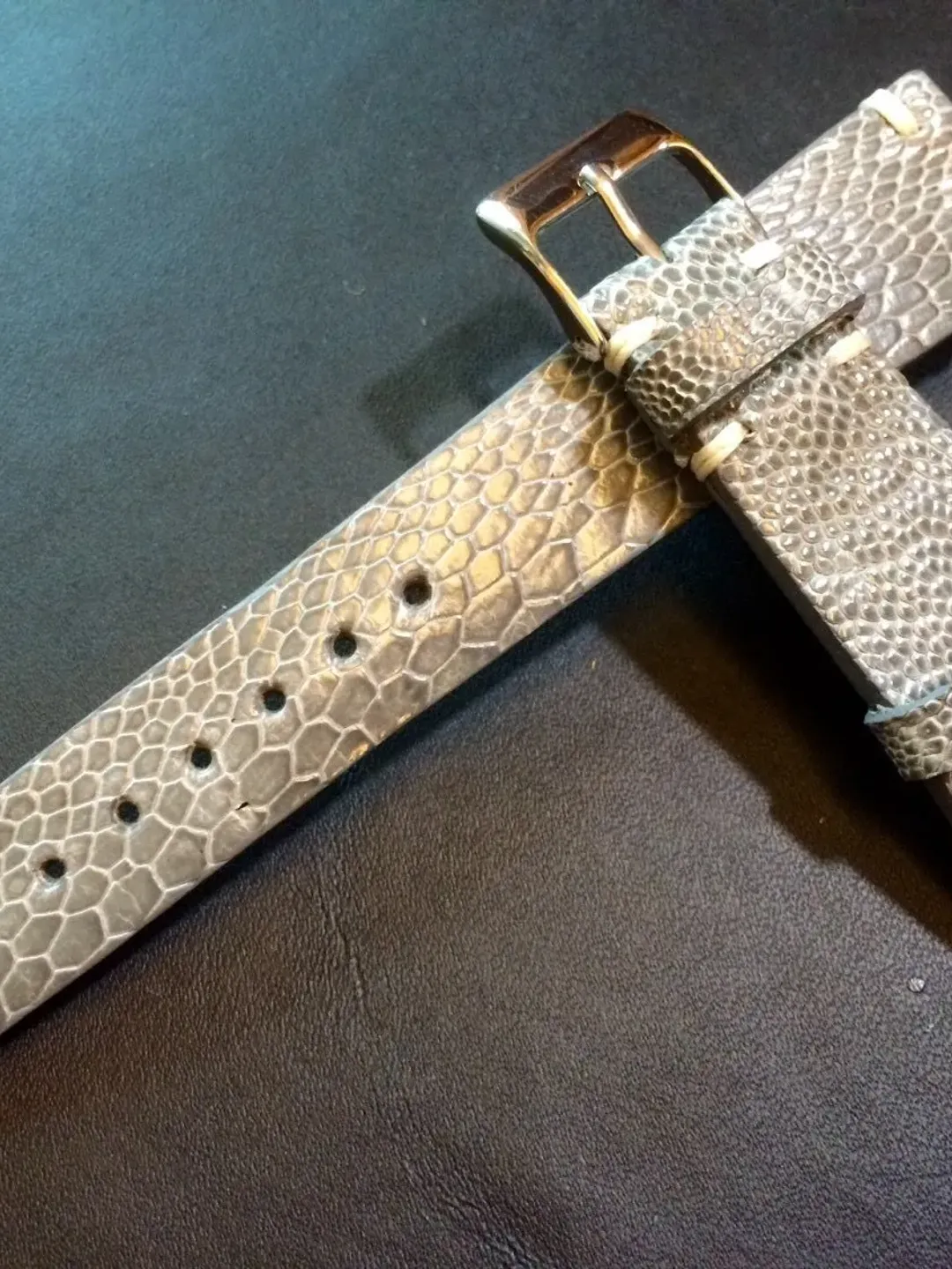 Real leather watch band, Vintage shiny grey Ostrich leg Leather  Strap, handmade watch strap, 18mm/19mm/20mm lug, 16mm buckle