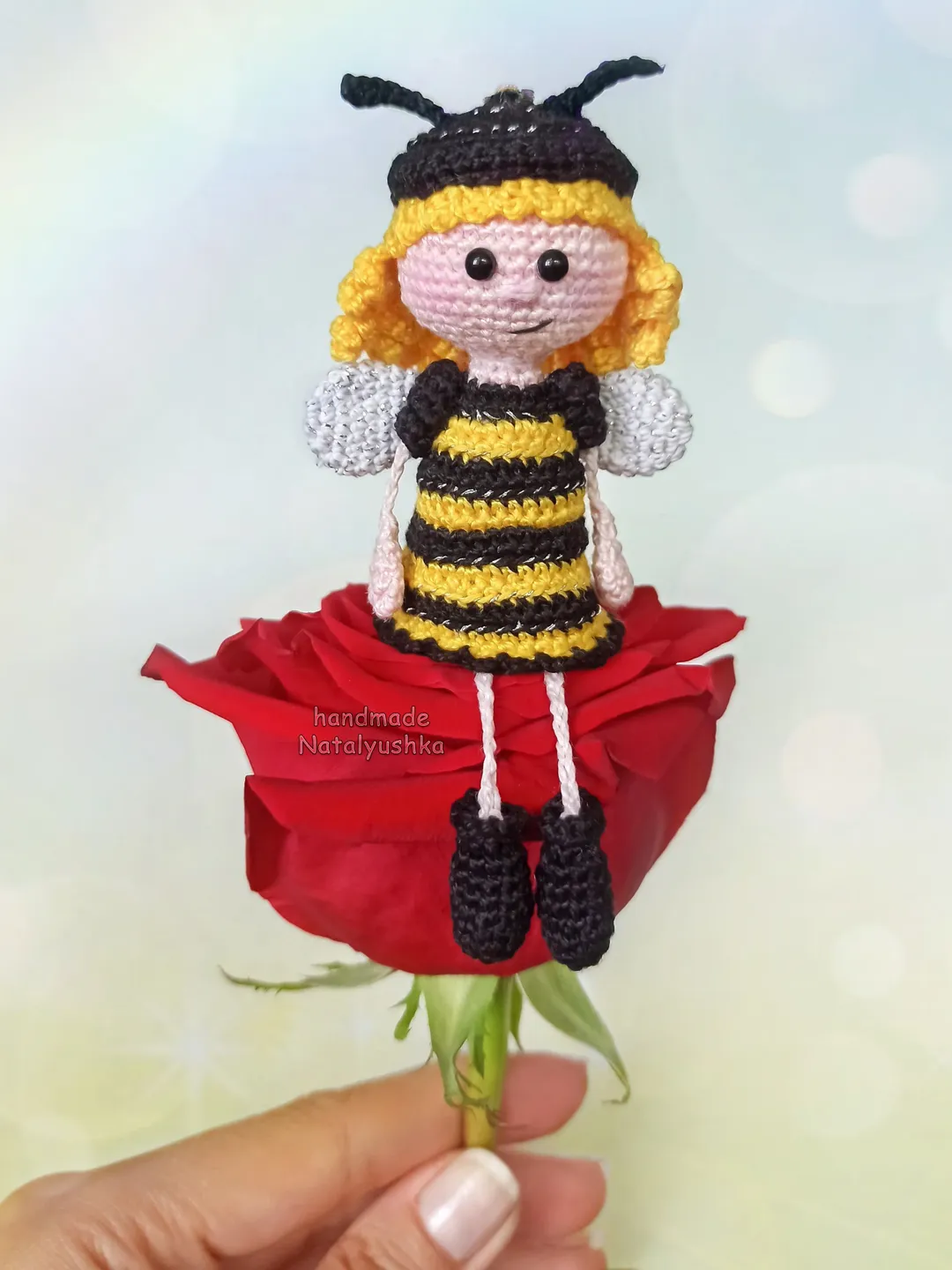 Bee Doll, keychain, Crochet bee, Hanging bee girl, Bee lover, Beekeeper gift, Nursery decor, Car accessories.