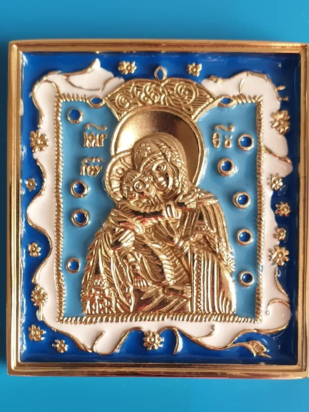 Vladimir icon of the Mother of God | brass icon colorful enamel | copy of an ancien icon 19 c. | Orthodox store