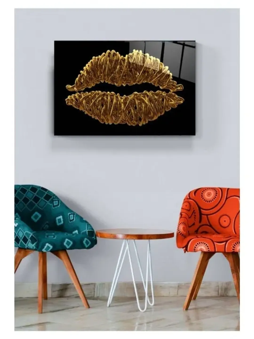 Digi-art Gold Lip Tempered Glass Printing Wall Art , Natural And Vivid Wall Decor , Modern Wall Art, Extra Large Wall Art