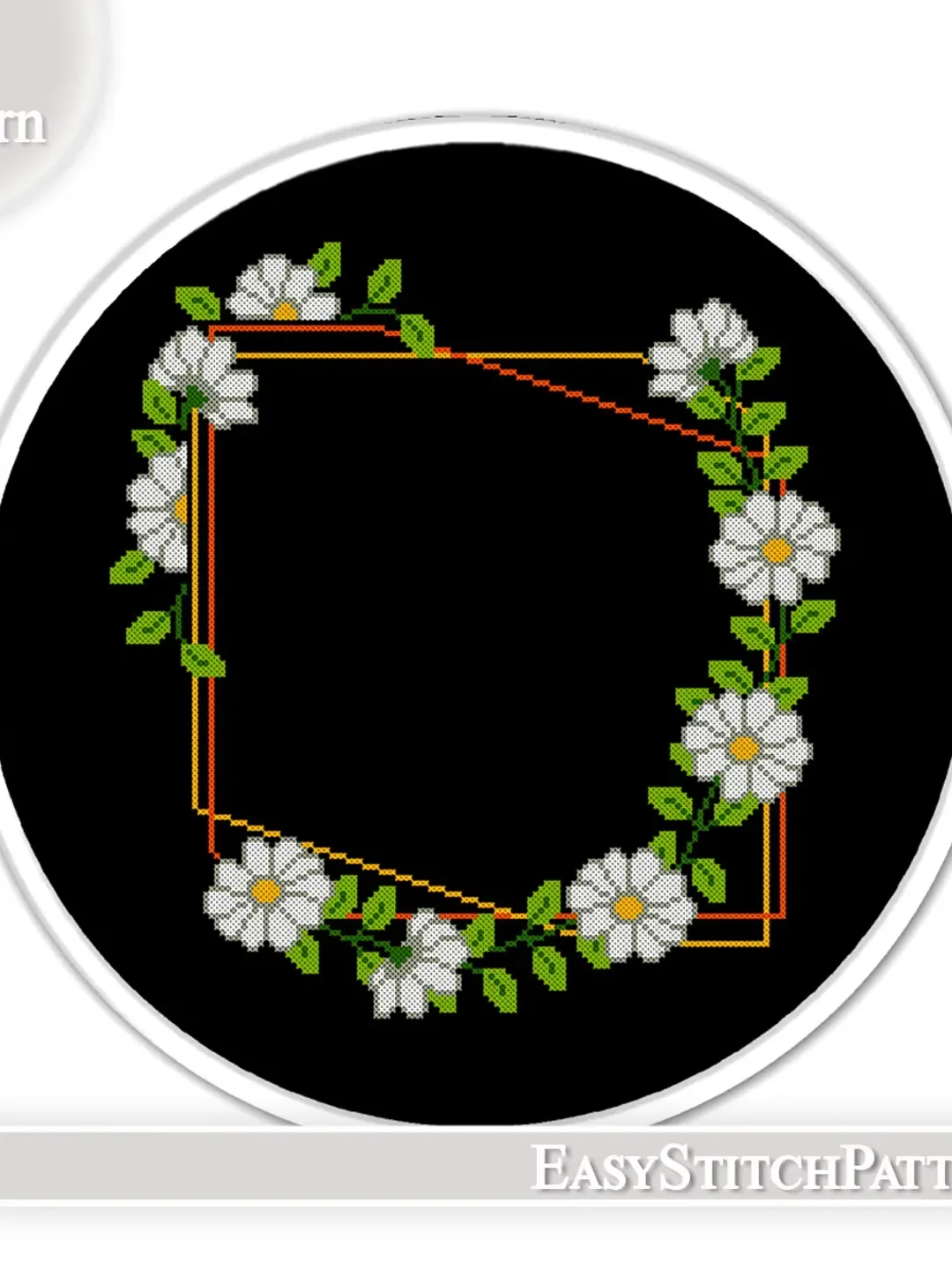 Flower frame cross stitch pattern. Modern cross stitch pattern. Easy cross stitch. Hoop art.