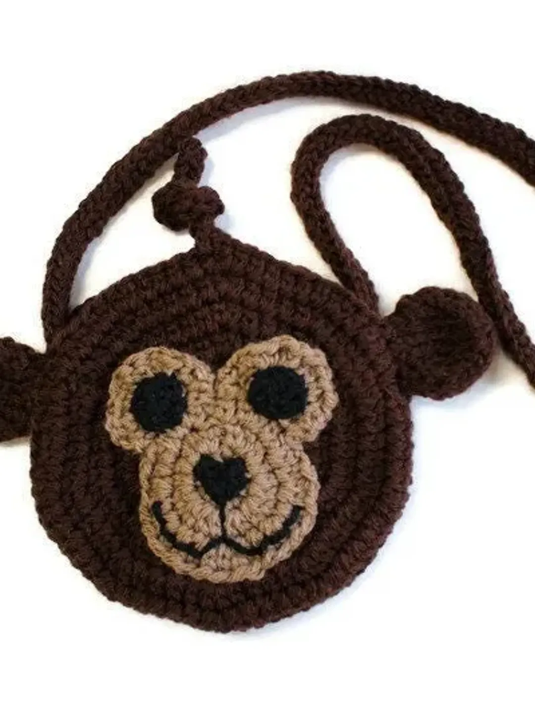Crochet Brown Monkey Purse, Little Girl's Purse, Knit Small Animal Pouch, Safari Wild Animals, Gift Ideas for Kids, Fun Bag Purses for Kids