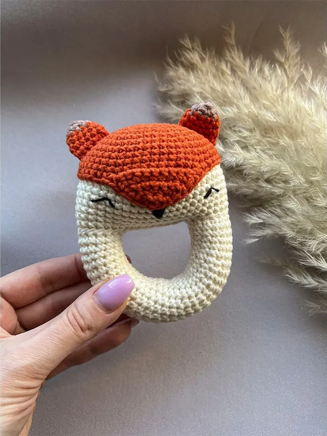 Fox crochet rattle for baby, crochet soft toy, stuffed fox, newborn baby rattle, first birthday gifts, baby shower gift, stuffed animal toy