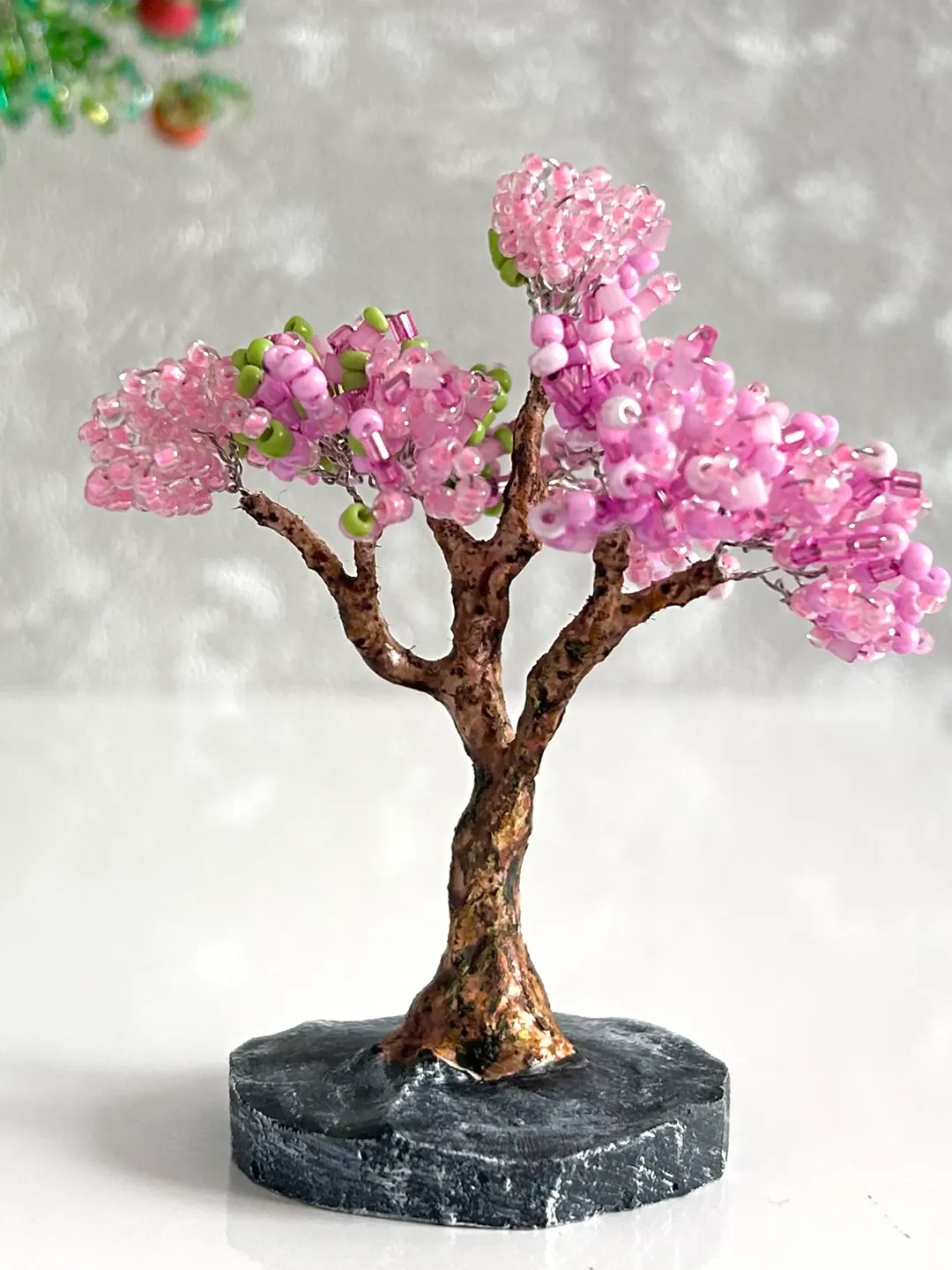 Handmade miniature artificial beaded bonsai tree pink cherry blossom