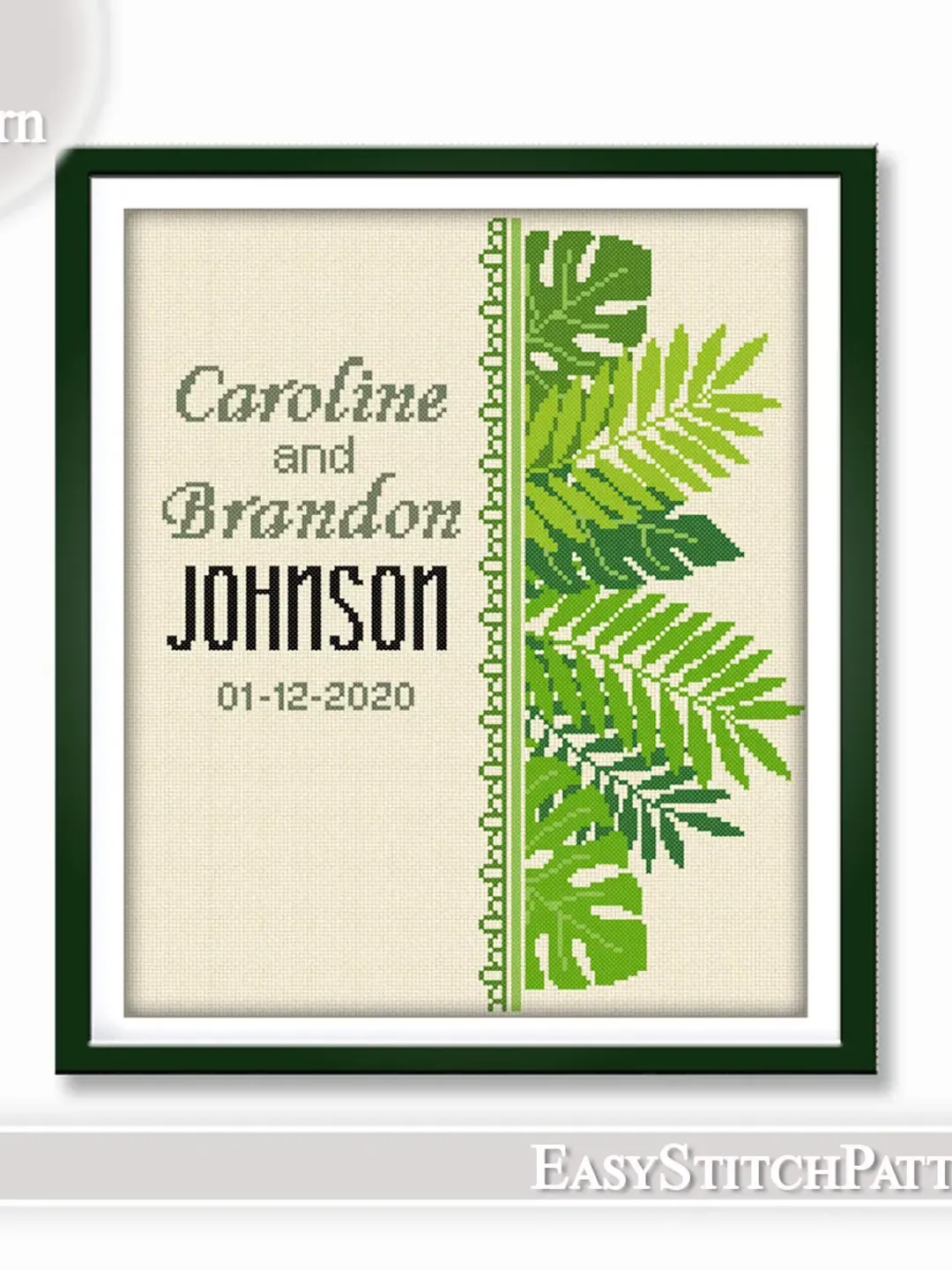 Wedding cross stitch pattern. Save the date cross stitch. DIY. Floral border.
