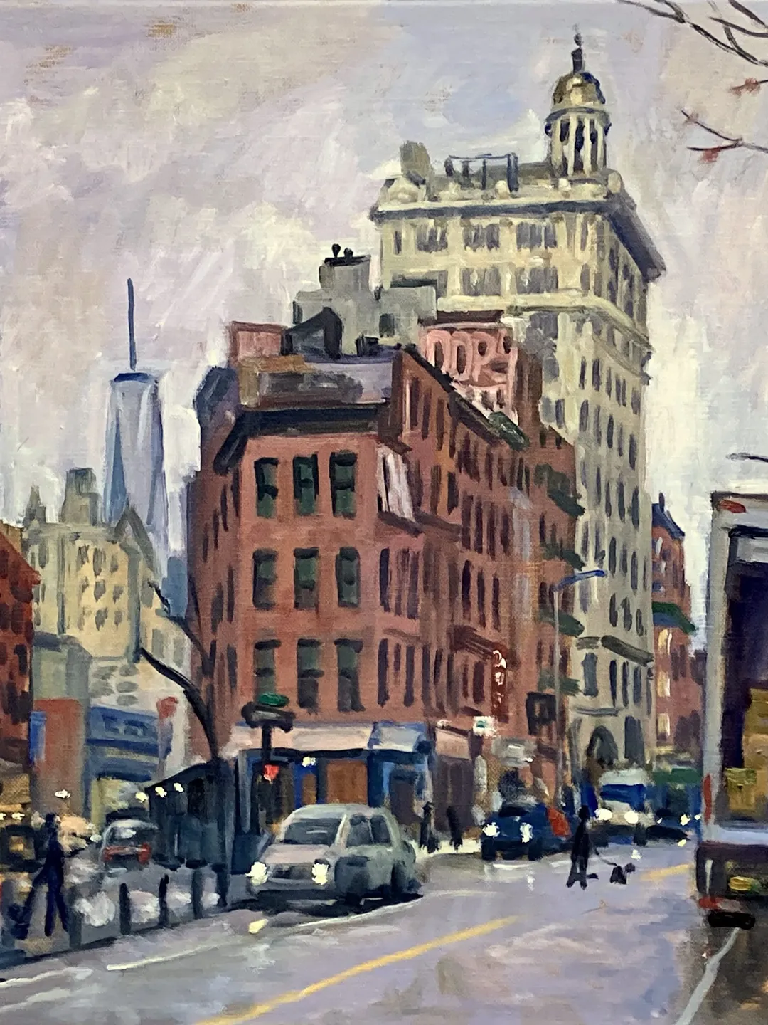 Original New York Cityscape Painting - Winter Rain/Canal Street/NYC- 16x20 Oil on Linen, Urban Impressionist Scene, Original Landscape