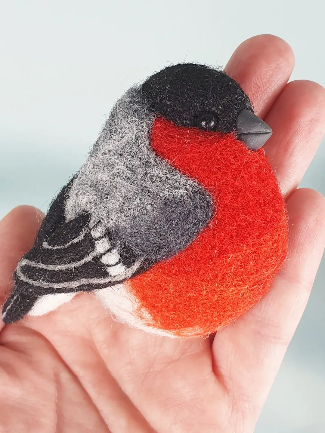 Bullfinch brooch, winter bird, bird with a red breast, bag ornament, hat pin bird